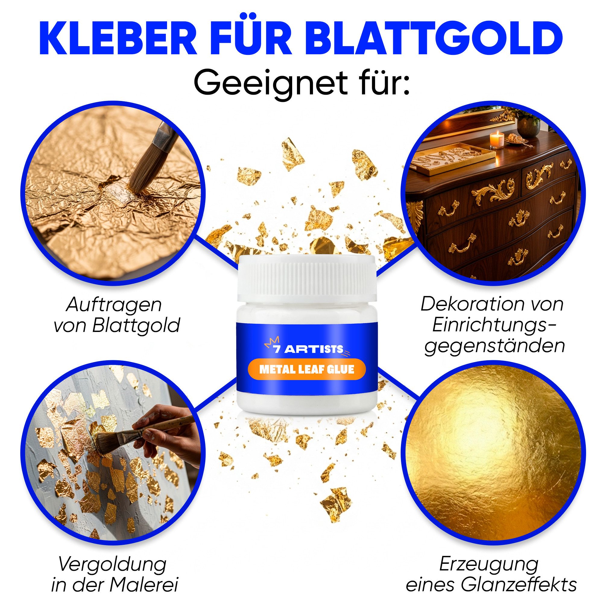 7 Artists Bastelkleber Anlegemilch Blattgold Kleber auf Wasserbasis 50ml - Anlegemilch, Anlegemilch Blattgold Kleber