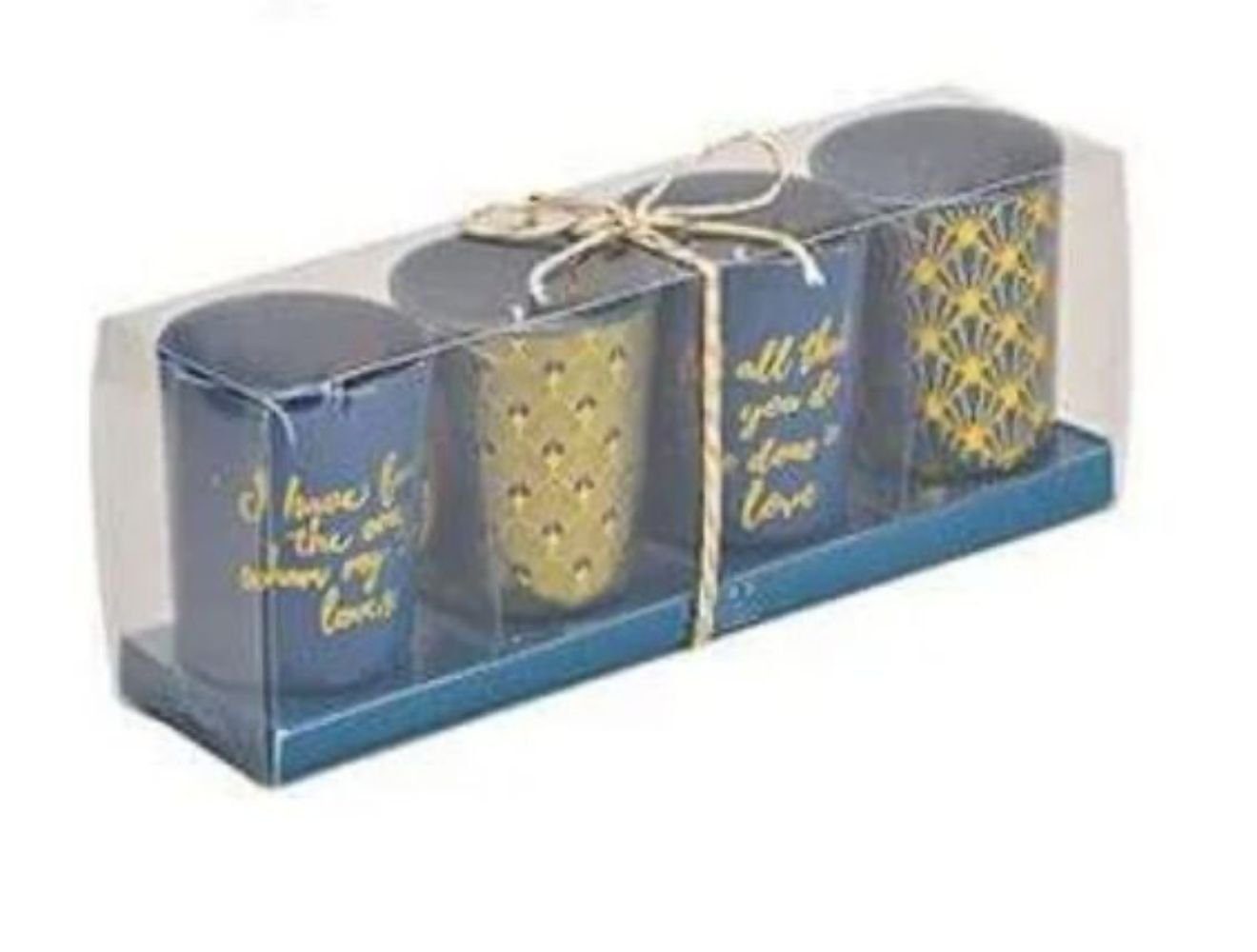 G. Wurm Kandelaber (EA, 4 St., 4), 4er Set tolles Windlicht Teelicht Kerzenset in blau mit goldfarb