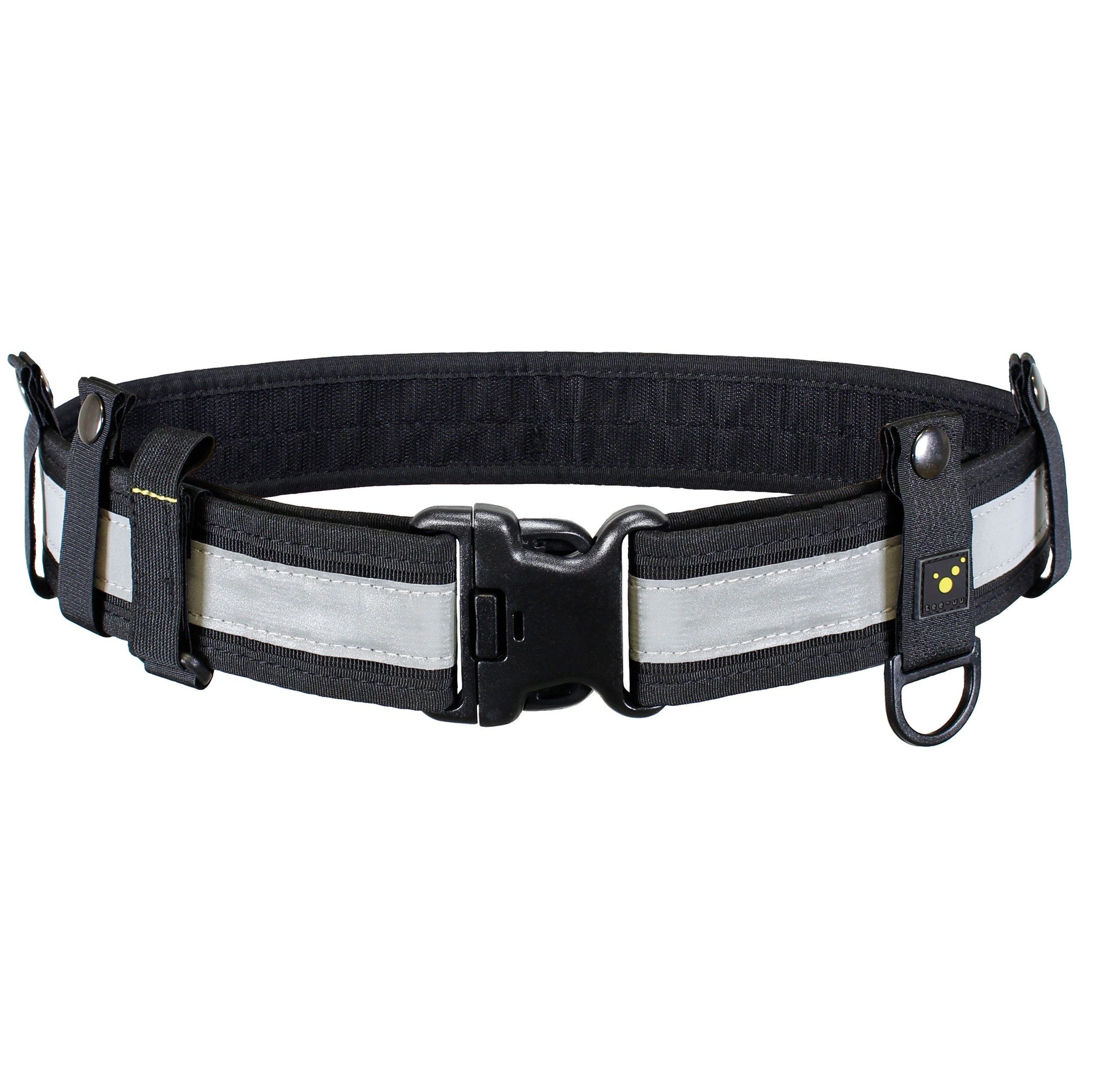 tee-uu Koppelgürtel Tee-uu QUICK Koppel L 100-120cm schwarz/silber (mit Reflexstreifen, 7-St., Komplett-Set) Ober- & Untergürtel, 4 Beltkeeper & 1 GLOVE-FIX
