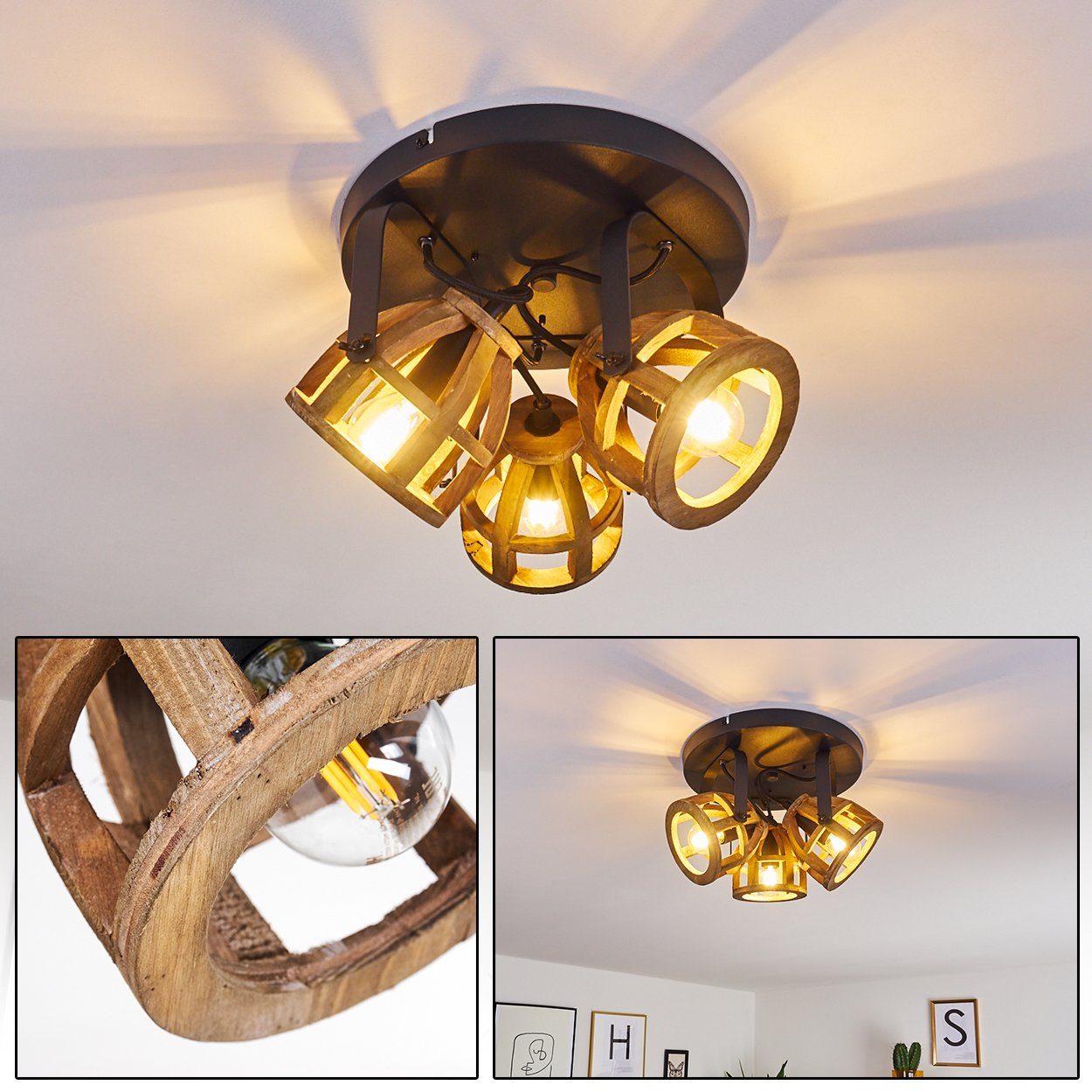 hofstein Deckenleuchte Holz/schwarz Flur Strahler Wohn Schlaf Zimmer Beleuc günstig online kaufen