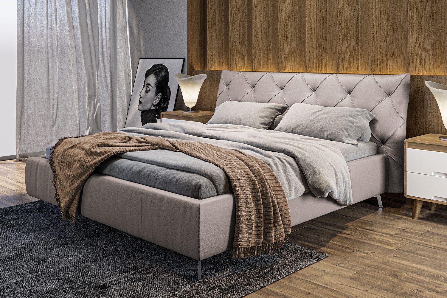 KAWOLA Polsterbett ANNY, Leder oder Velvet, verschiedene Größen und verschiedene Farben