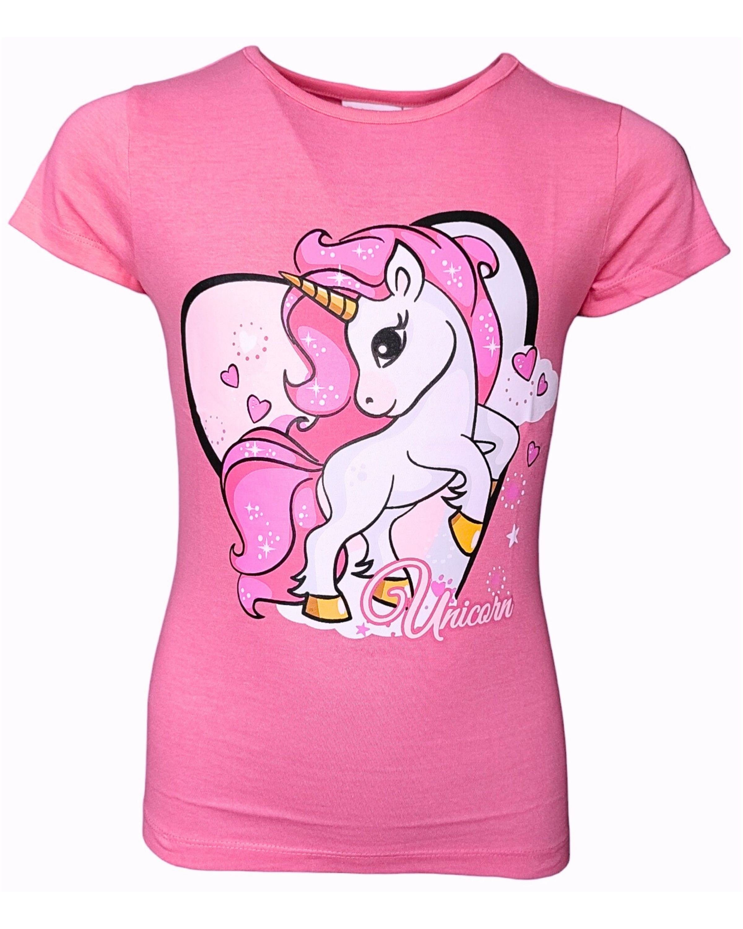 United Essentials T-Shirt Einhorn Mädchen Kurzarmshirt aus Baumwolle Gr. 98 - 128 cm Pink