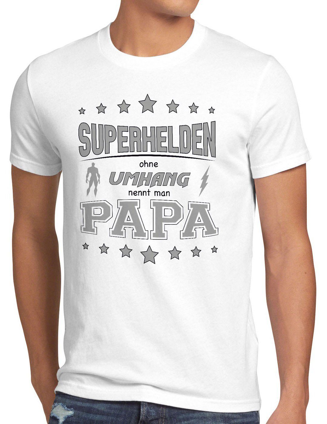 style3 Print-Shirt Herren weiß Dad Umhang nennt Shirt ohne Spruch Vater T-Shirt Papa Superhelden Fun man