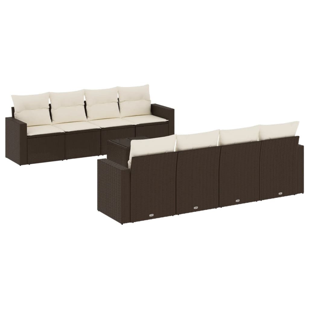 vidaXL Gartenlounge-Set 9-tlg. Garten-Sofagarnitur mit Kissen Braun Poly Rattan, (1-tlg)