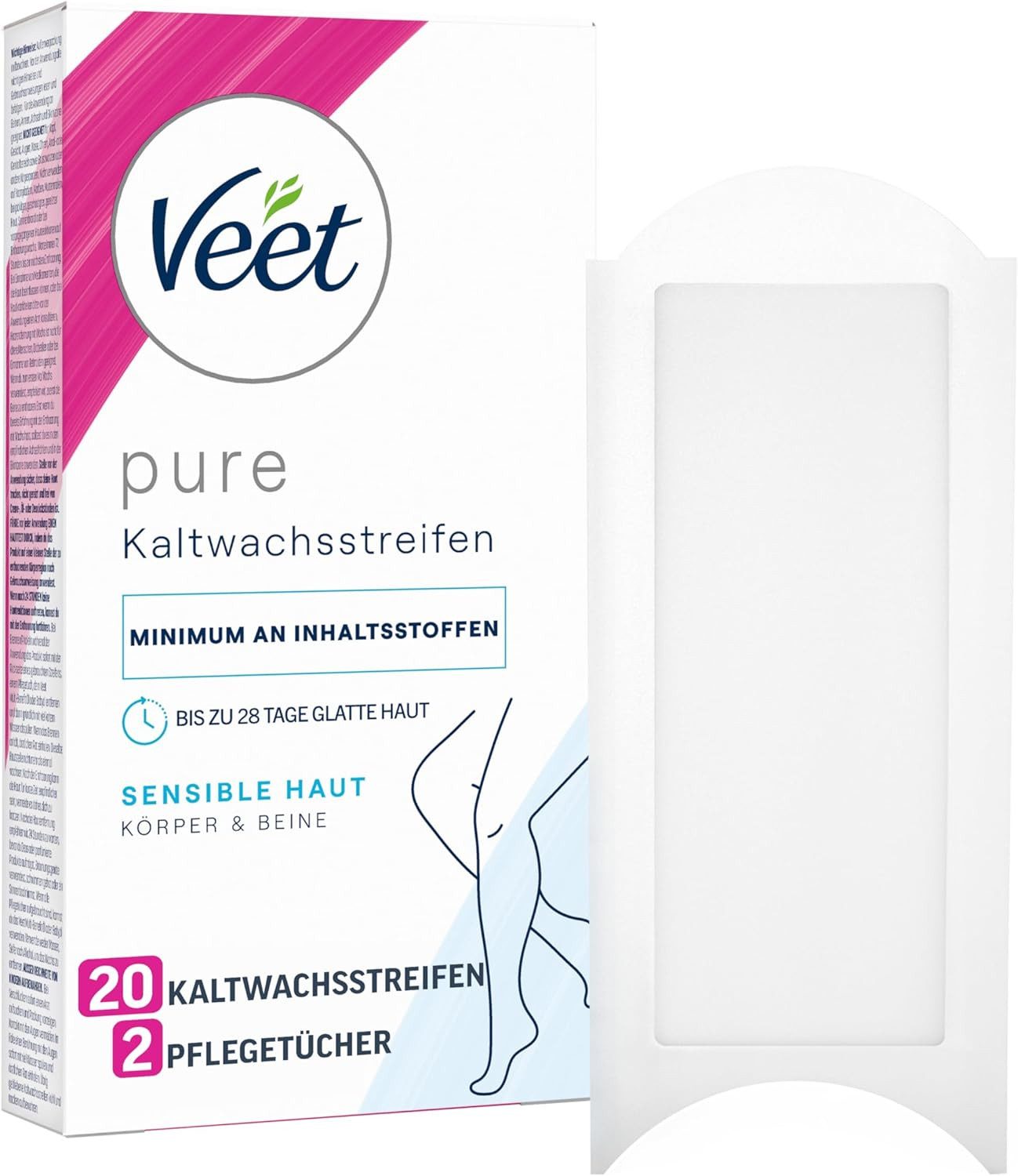 Veet Kaltwachsstreifen Pure für Haarentfernung, 20 St., an Körper, Arme & Beine, - geeignet für sensible Haut
