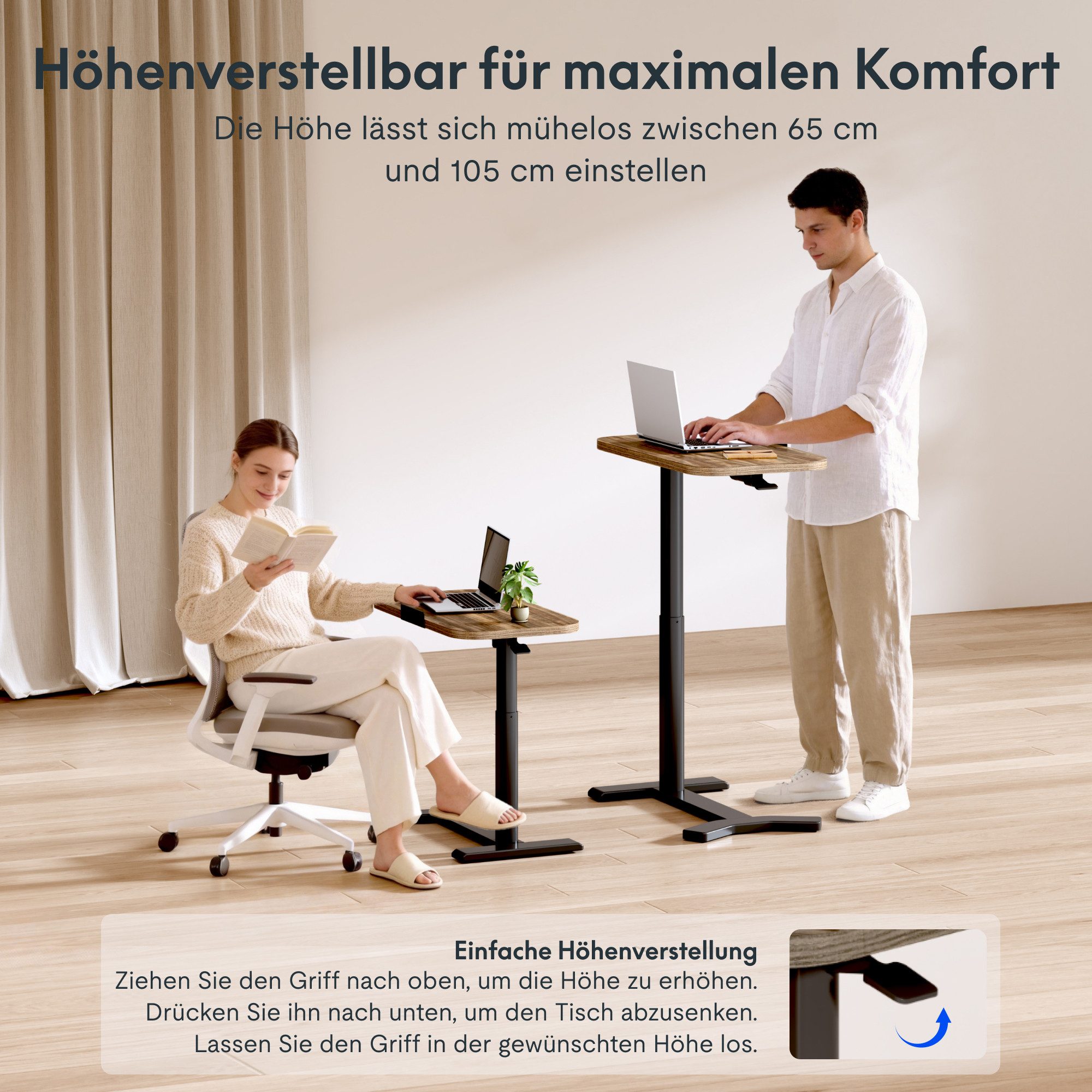 FLEXISPOT Beistelltisch Höhenverstellbar Betttisch mit neigbarer Tischplatte, Laptoptisch (C-Form, ideal für Sofa, Bett & Lesestunden), mit stufenloser Höhenverstellung, 360° Rollen & einfacher Montage