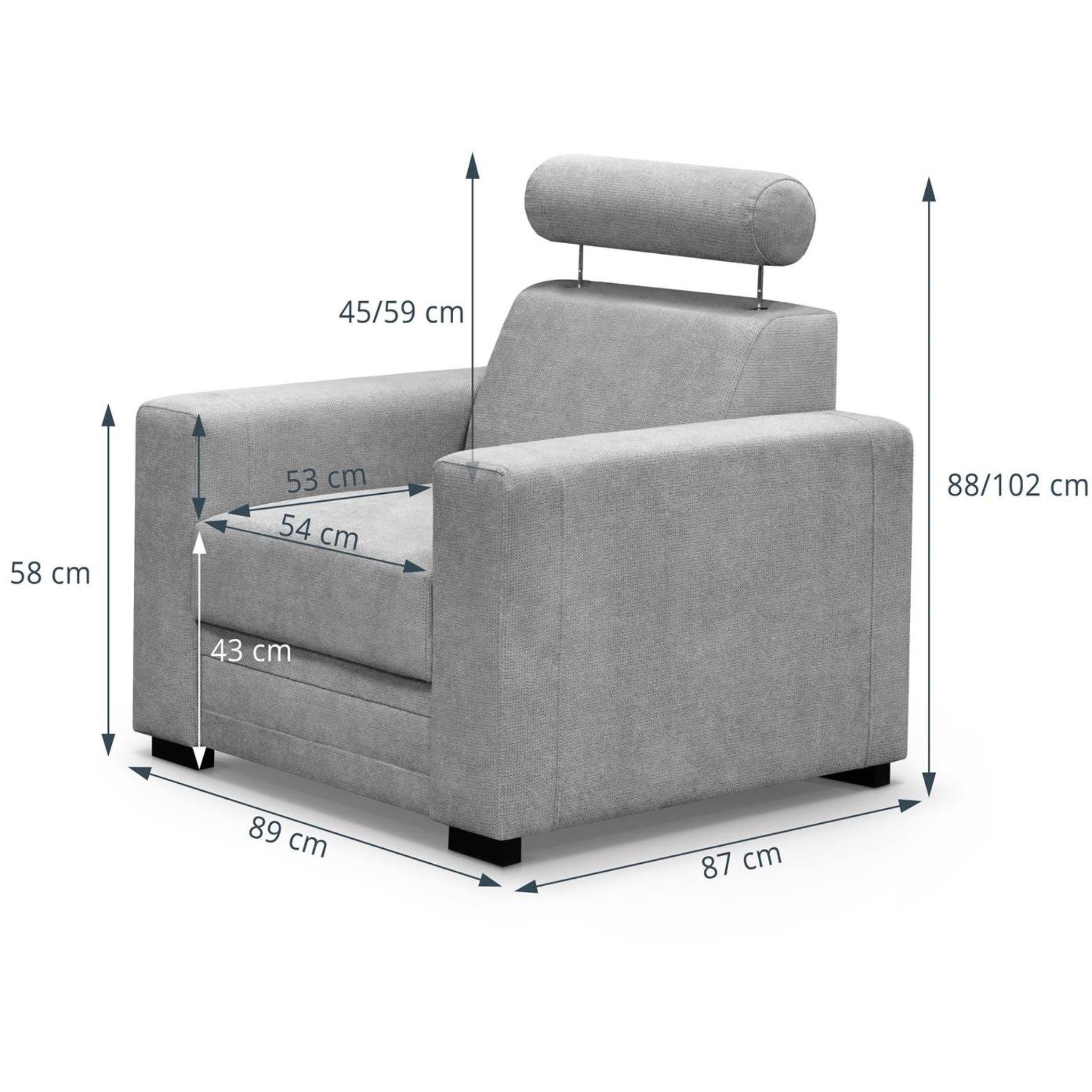 verstellbare Armlehnen, (vardo Kopfstütze gepolsterte mit Sitz Gelb Beautysofa (bequeme 68) Bonnell-Federn), Loungesessel Roma mit