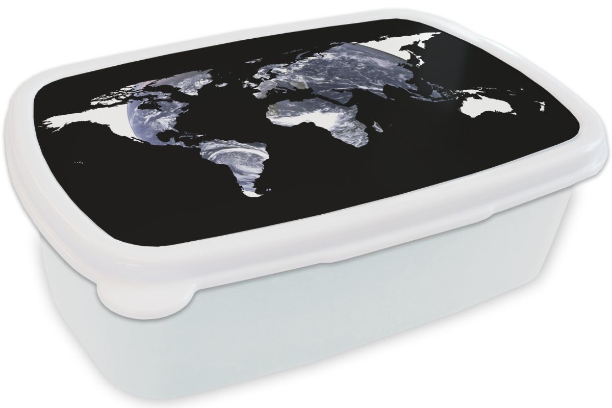MuchoWow Lunchbox - - Globus, Erwachsene, Weltkarte und Mädchen Brotbox für Weiß und Kunststoff, Jungs Brotdose, für - Kinder Schwarz (2-tlg)