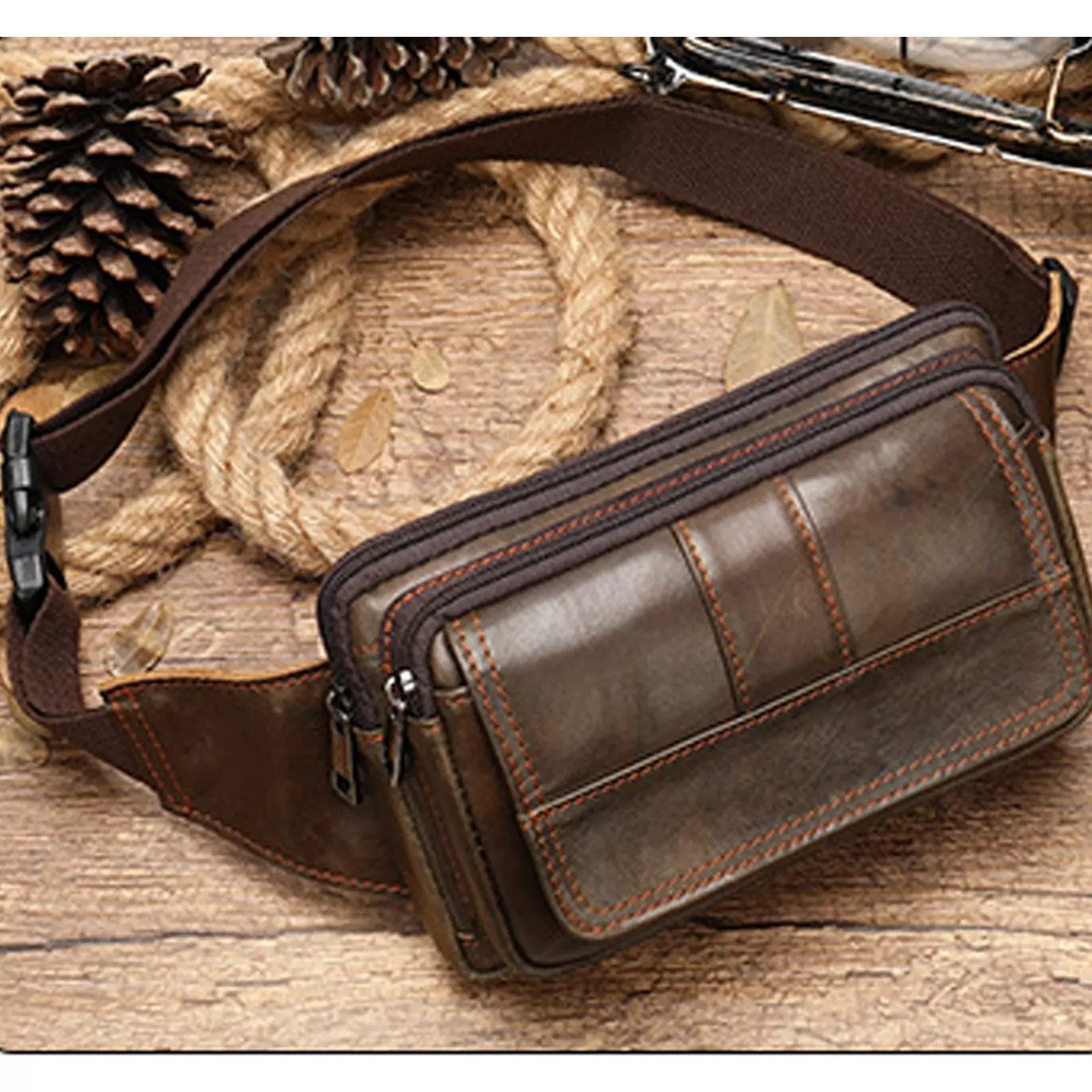 YUBRO-STUDIO Bauchtasche Herren Echtleder Bauchtasche Mehrere günstig online kaufen