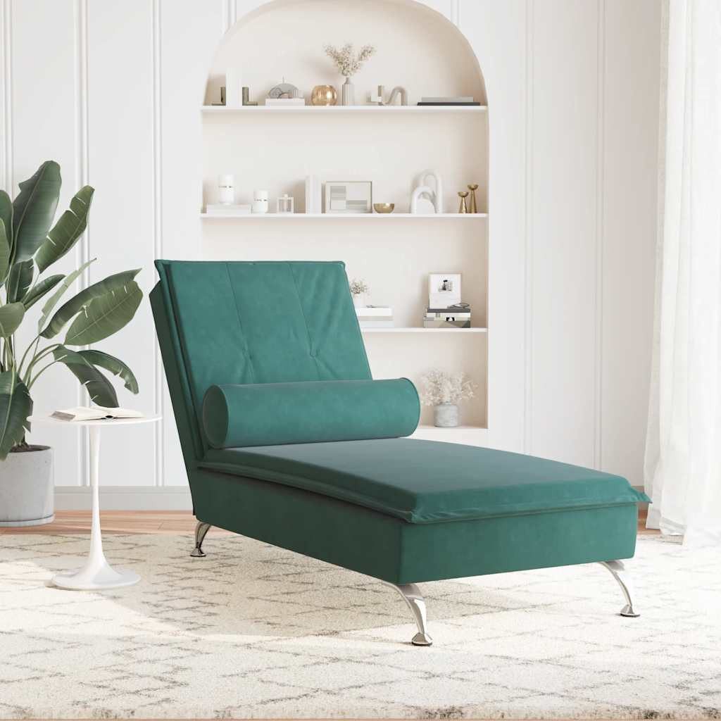 vidaXL Chaiselongue Massage-Chaiselongue mit Nackenrolle Dunkelgrün günstig online kaufen