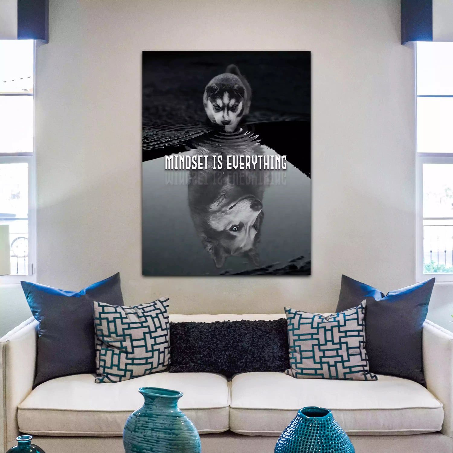 Artedinoi Leinwandbild Husky Hund Mindset Motivation Leinwandbild Wandbild XL Deko, Hund, Mindset-Motiv