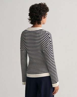 Gant V-Ausschnitt-Pullover Gerippte V-Neck Strickjacke aus Baumwolle mit Streifen