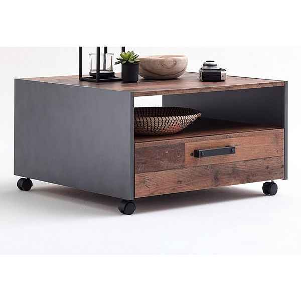 trendteam Couchtisch »Universal« (Wohnzimmertisch quadratisch, Used Wood Design, Tisch rollbar), mit Schublade und Ablage