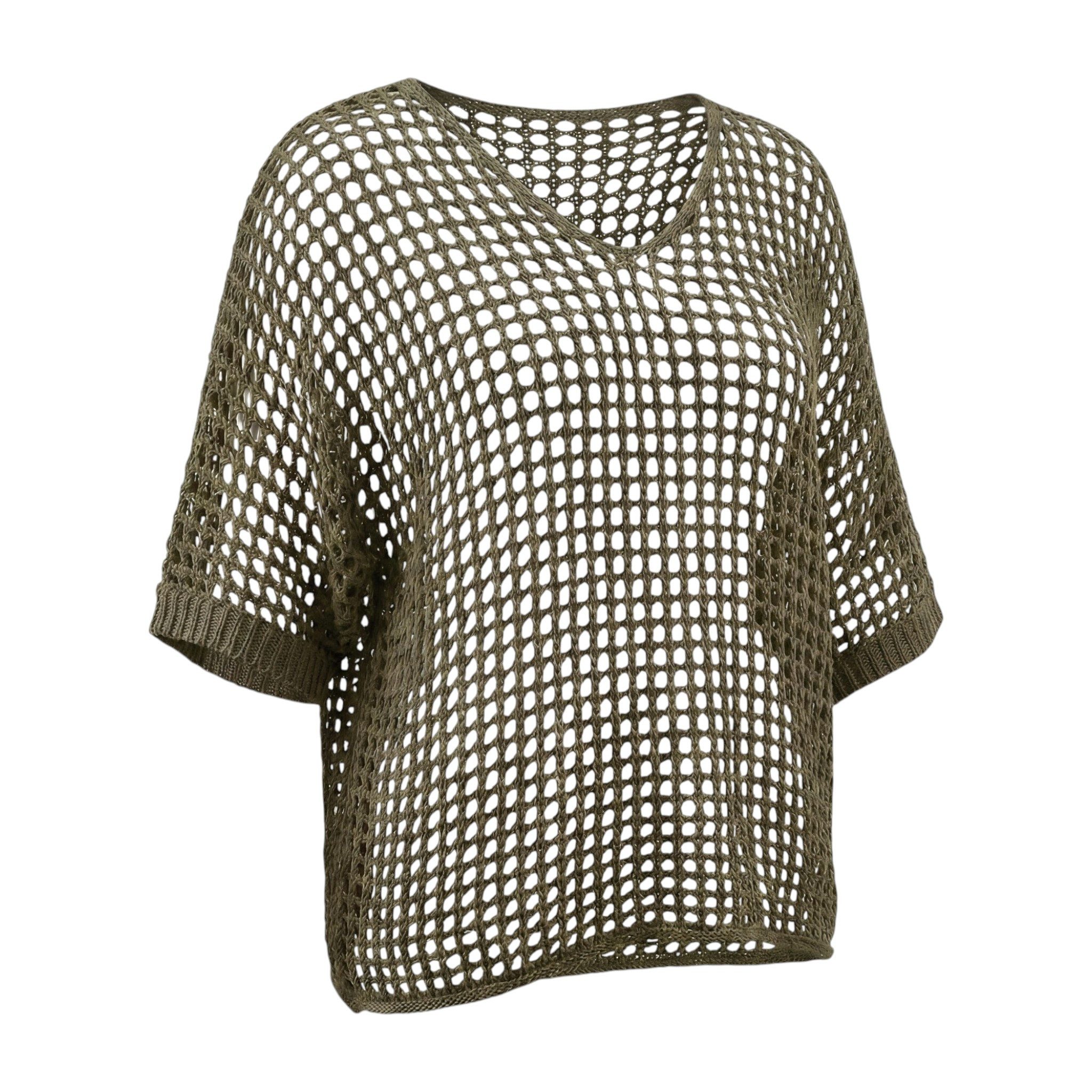 Strickpullover Häkeloberteil Damen Sommer Shirt Lochstrick Oversize Pullover