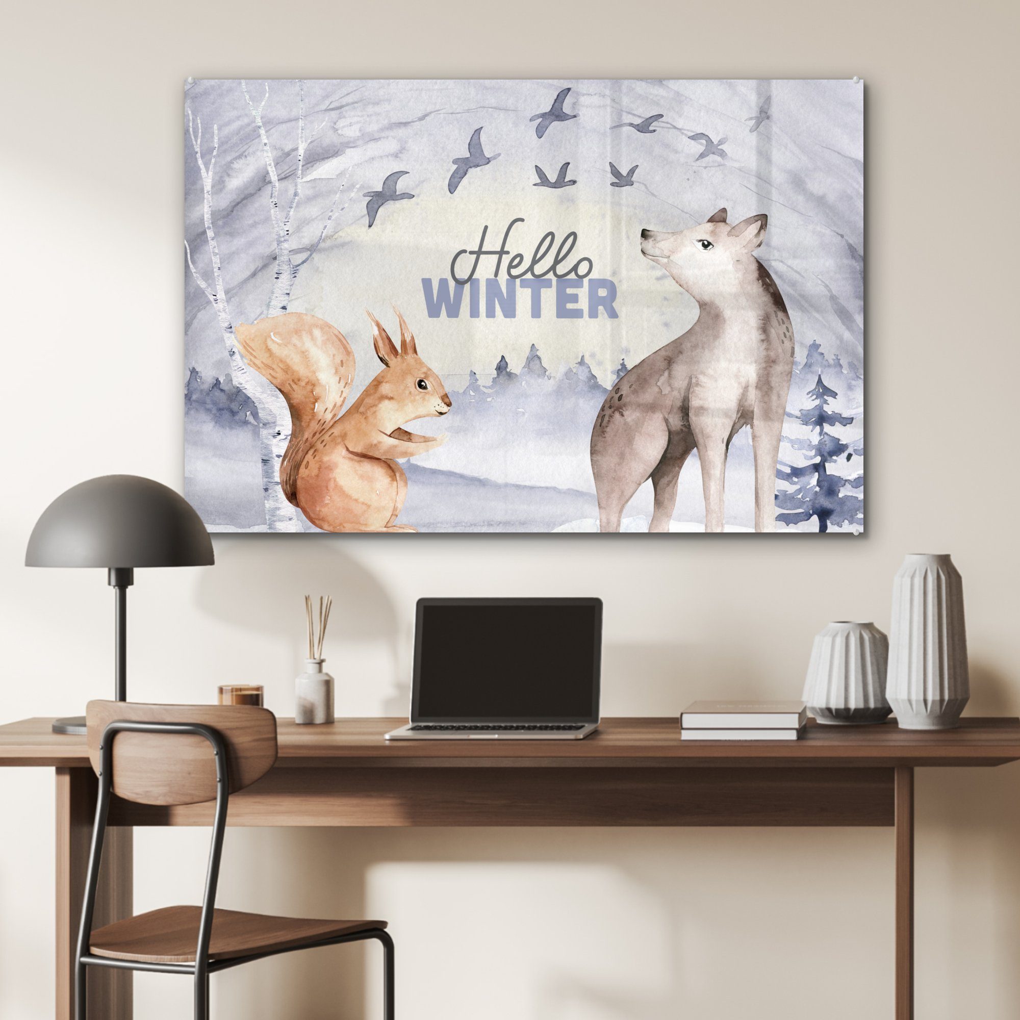 - Acrylglasbild Schnee St), Tiere, & Wohnzimmer - Schlafzimmer MuchoWow (1 Acrylglasbilder Winter
