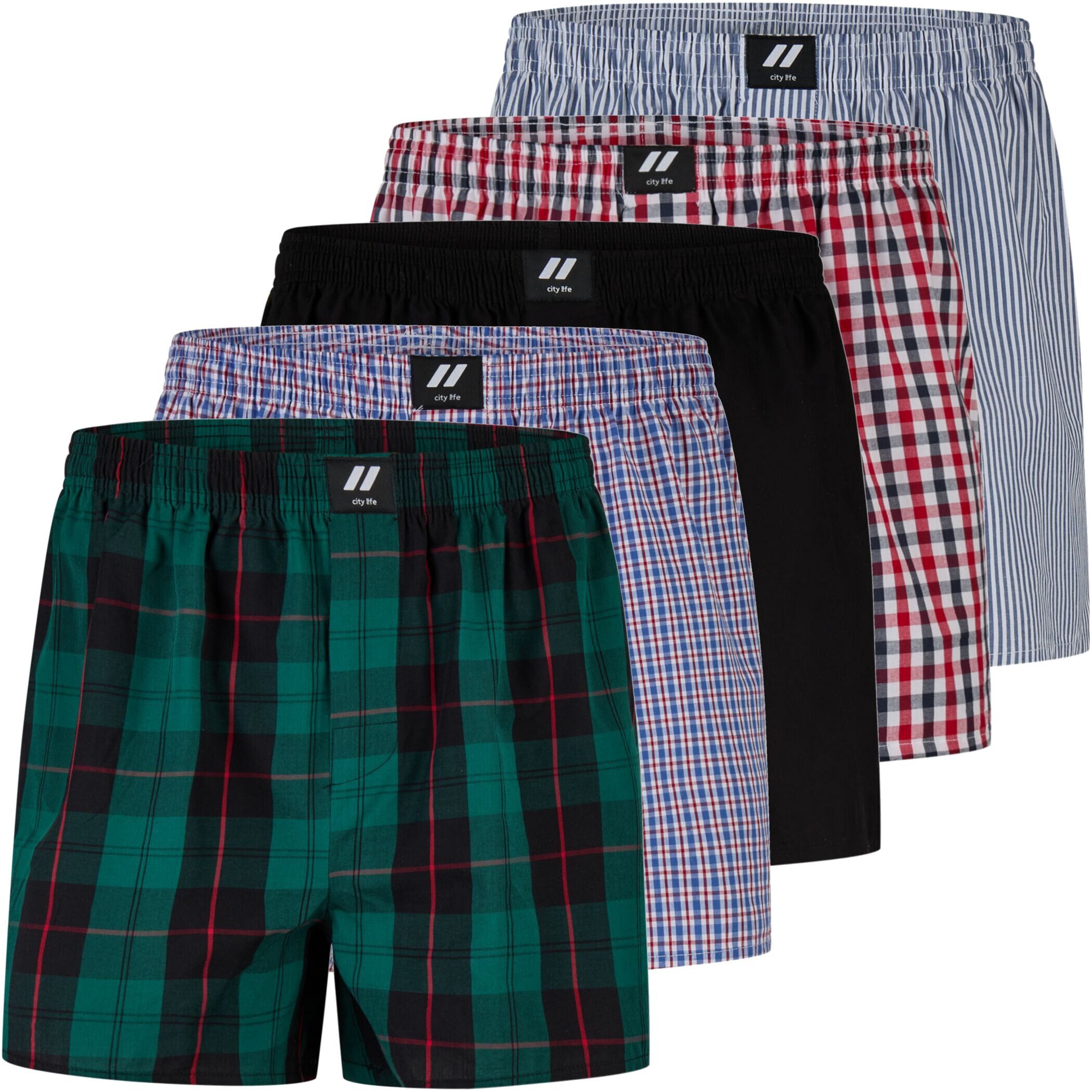 City Life Boxershorts City Life Herren Webboxer 5er Pack Baumwolle desortierte Boxershorts (1-St)