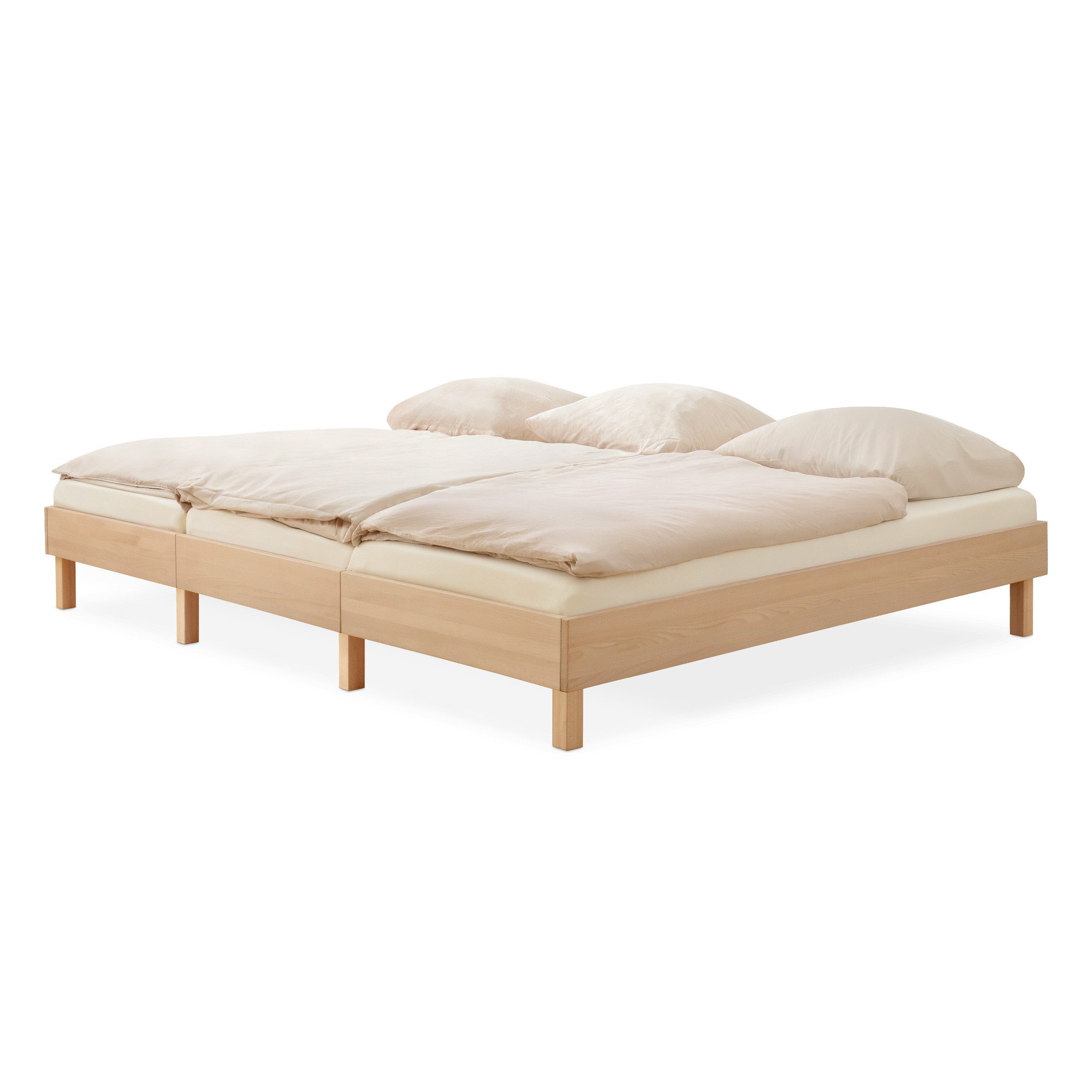 Ehrenkind Holzbett Plano, Modulares Familienbett, FSC® Zertifiziert (Familienbett, 270x200 cm, Massiv-Buche Natur, 2‑in‑1 Höhe (Bodenbett oder Standard), Modular und Höhenverstellbar