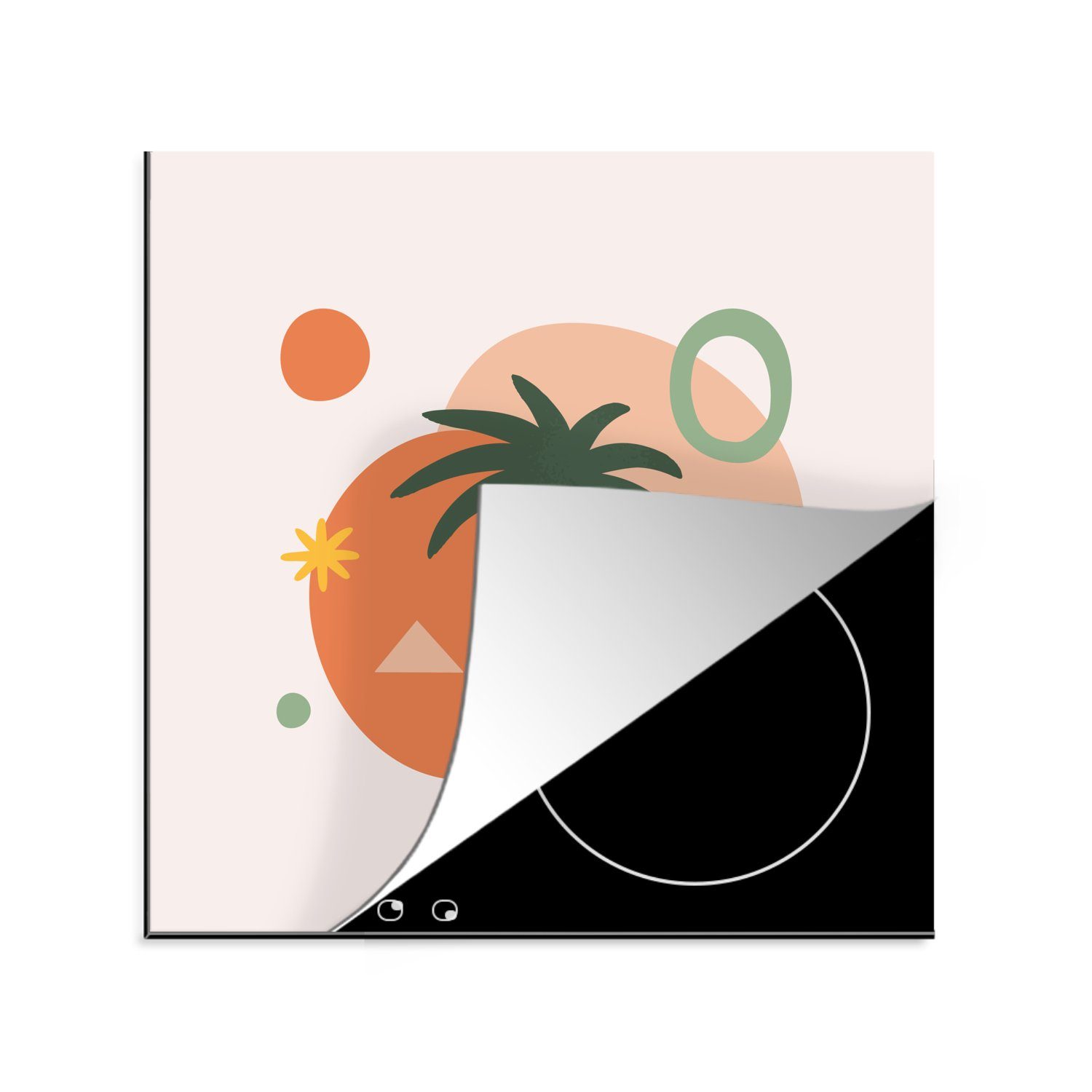 MuchoWow Herdblende-/Abdeckplatte Palme - Geometrische Formen - Sommer, Vinyl, (1 tlg), 78x78 cm, Ceranfeldabdeckung, Arbeitsplatte für küche