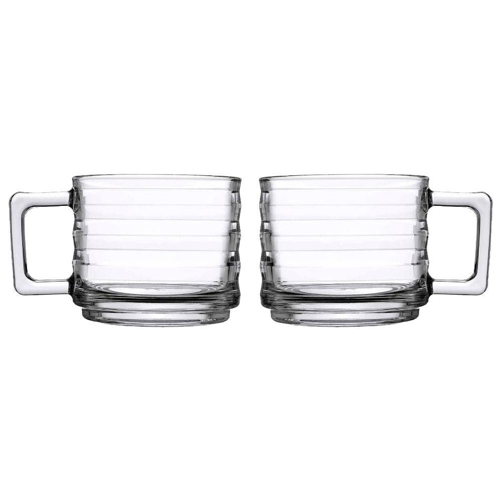 Pasabahce Teeglas 2er-Bricks-55833, Glas, 2er Bricks 55833 Becher mit Quarzgriff Teeglas Set 2 Teilig
