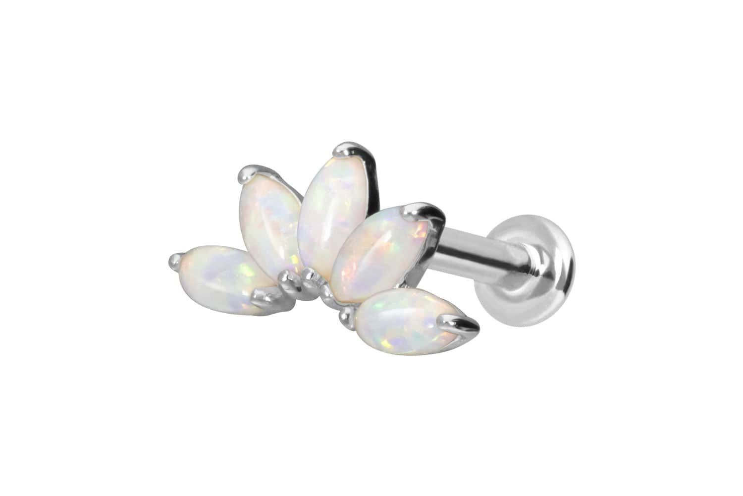 Piercing-Set 14 Karat Gold Labret mit Innengewinde LOTUSBLÜTE + SYNTHETISCHE OPALE