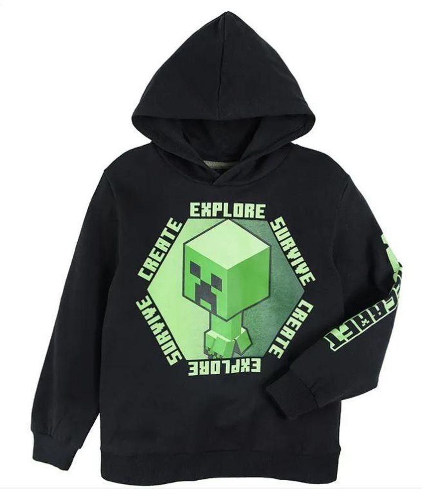 Minecraft Hoodie MINECRAFT Kinder Sweatshirt mit Kapuze Hoodie Jungen + Mädchen Пуловери 6 7 8 9 10 12 Jahre Gr. 116 128 134 140 152