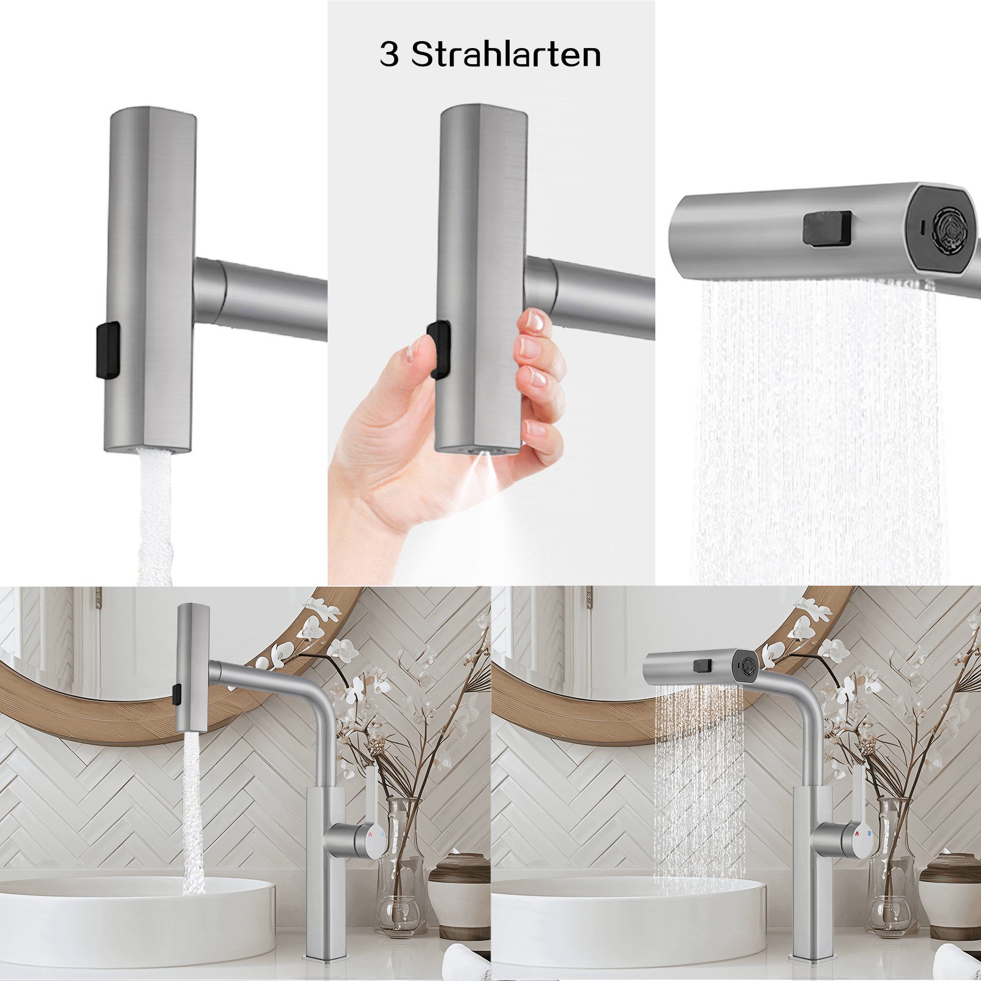 SEHAUSEU Küchenarmatur Wasserhahn Küche Bad Spültischarmatur ausziehbar 3 Strahlarten Hochdruckarmatur – Bild 3 von 5