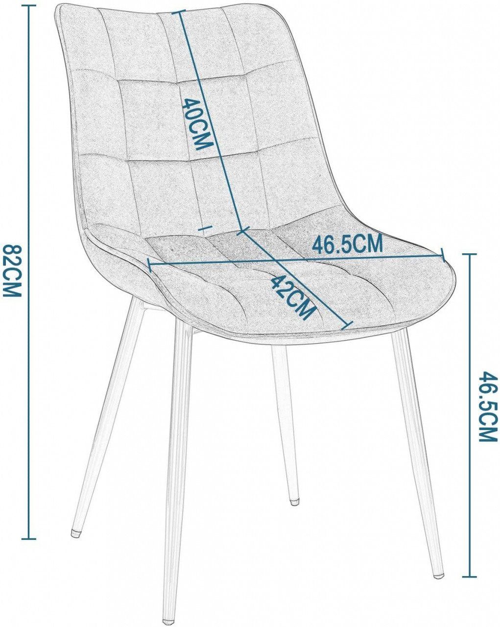 EUGAD Beine Sitzfläche, Samt (6 Grau Gold mit St), Rückenlehne, Esszimmerstuhl