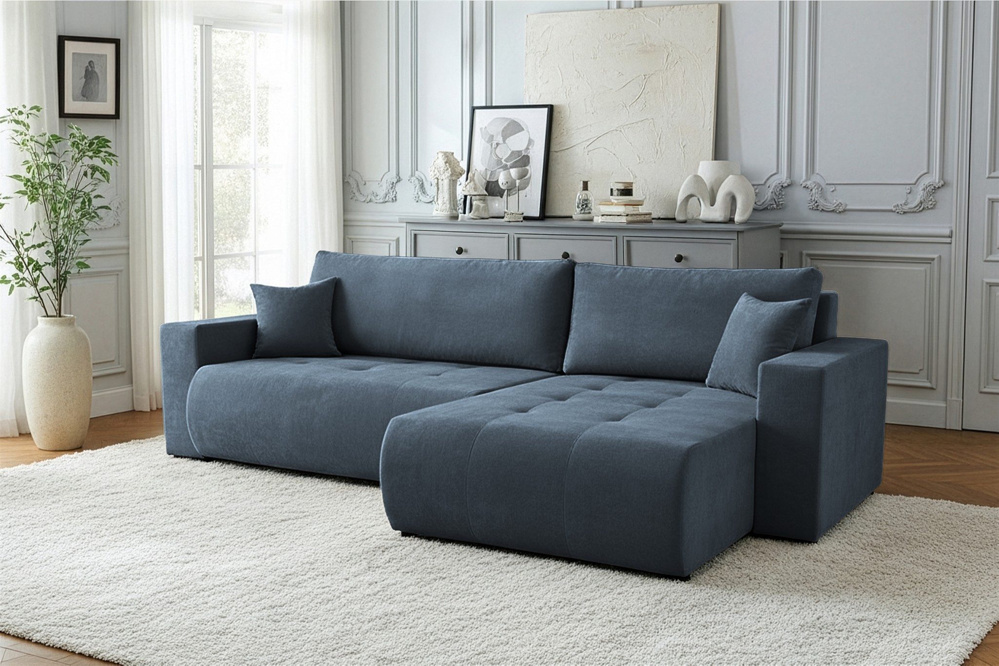 Fun Möbel Ecksofa Schlafsofa FUN TUMELO mit Ottomane in Polsterstoff Wind, Rundumbezug, mit Bettkasten