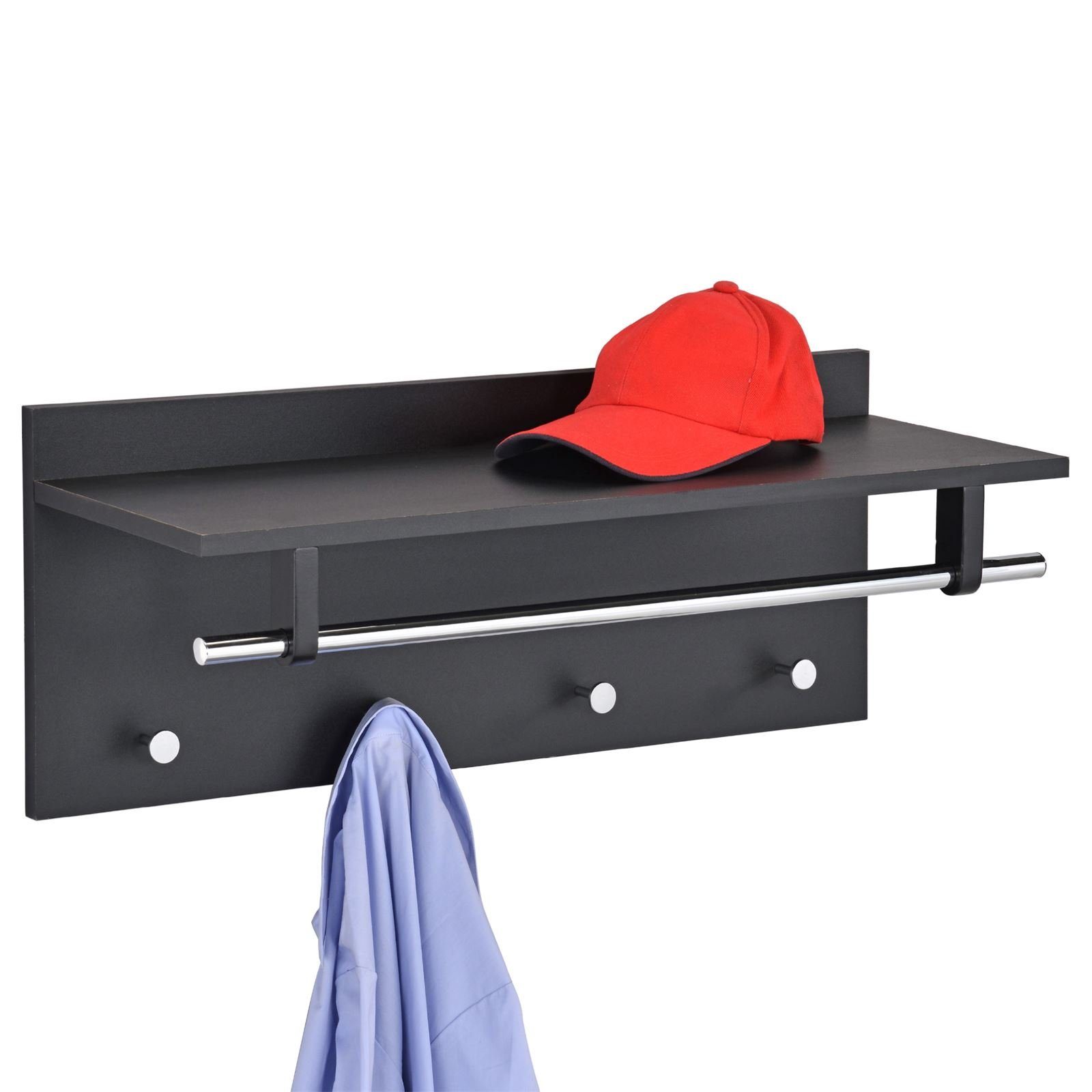IDIMEX Garderobenhalter ULF, Wandgarderobe mit Kleiderhaken und Hutablage, Flurmöbel schwarz