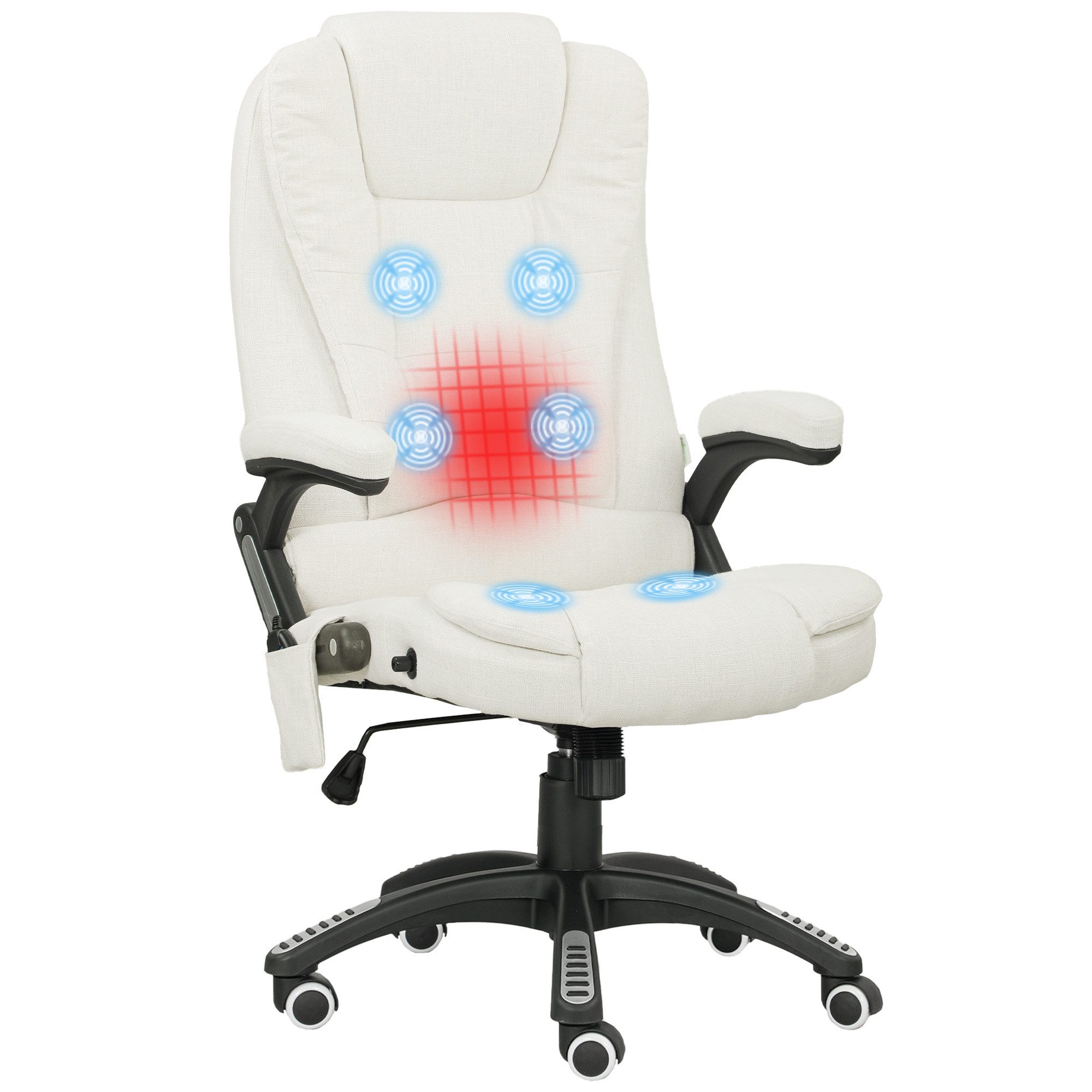 Vinsetto Schreibtischstuhl Ergonomischer Chefsessel mit Heiz-/Liegefunktion u. Computerstuhl (Massagesessel, 1 St), für Wohnbereich, Weiß – Bild 2 von 5