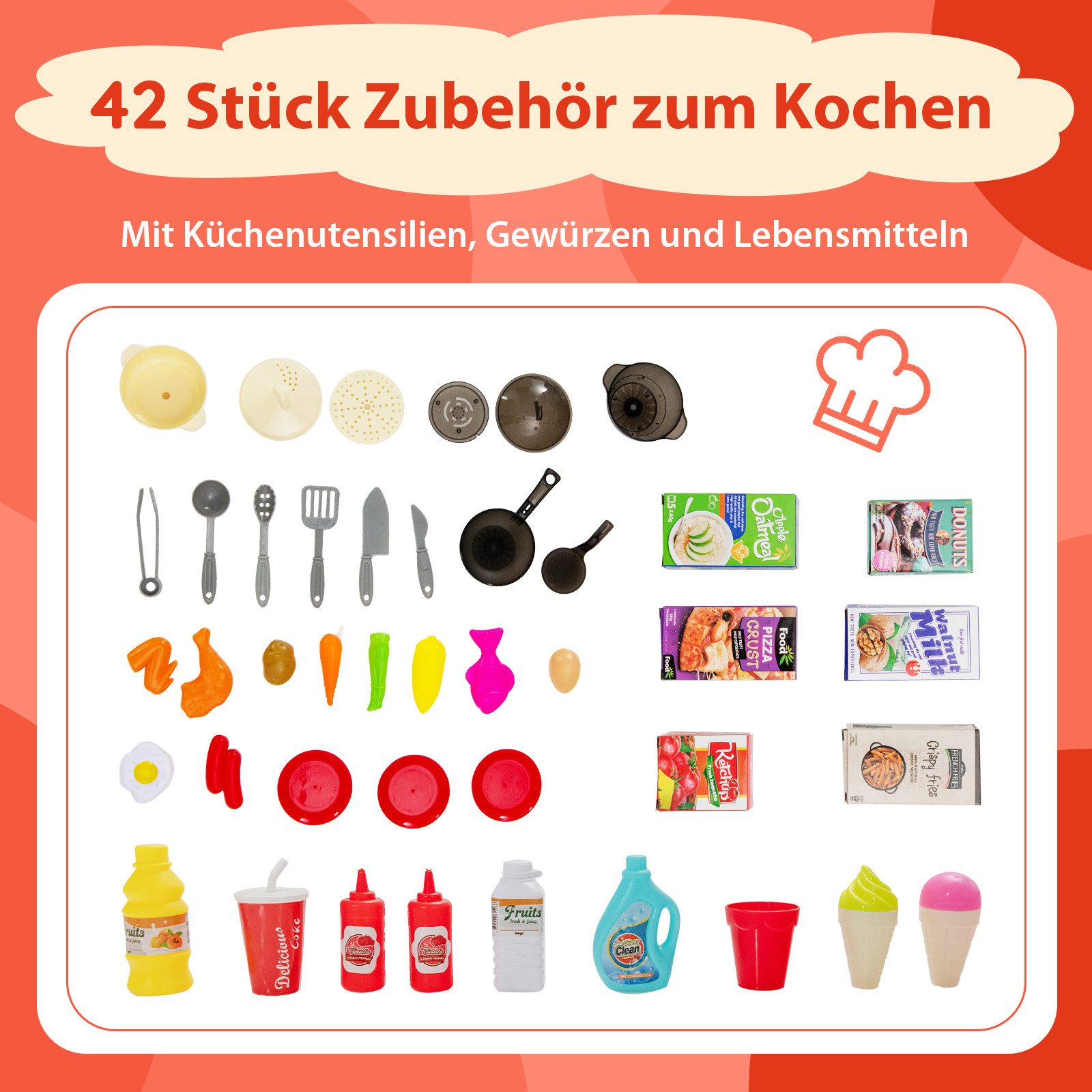 COSTWAY Spielküche 42 TLG. Kinderküche PP, für Kinder ab 3 Jahre