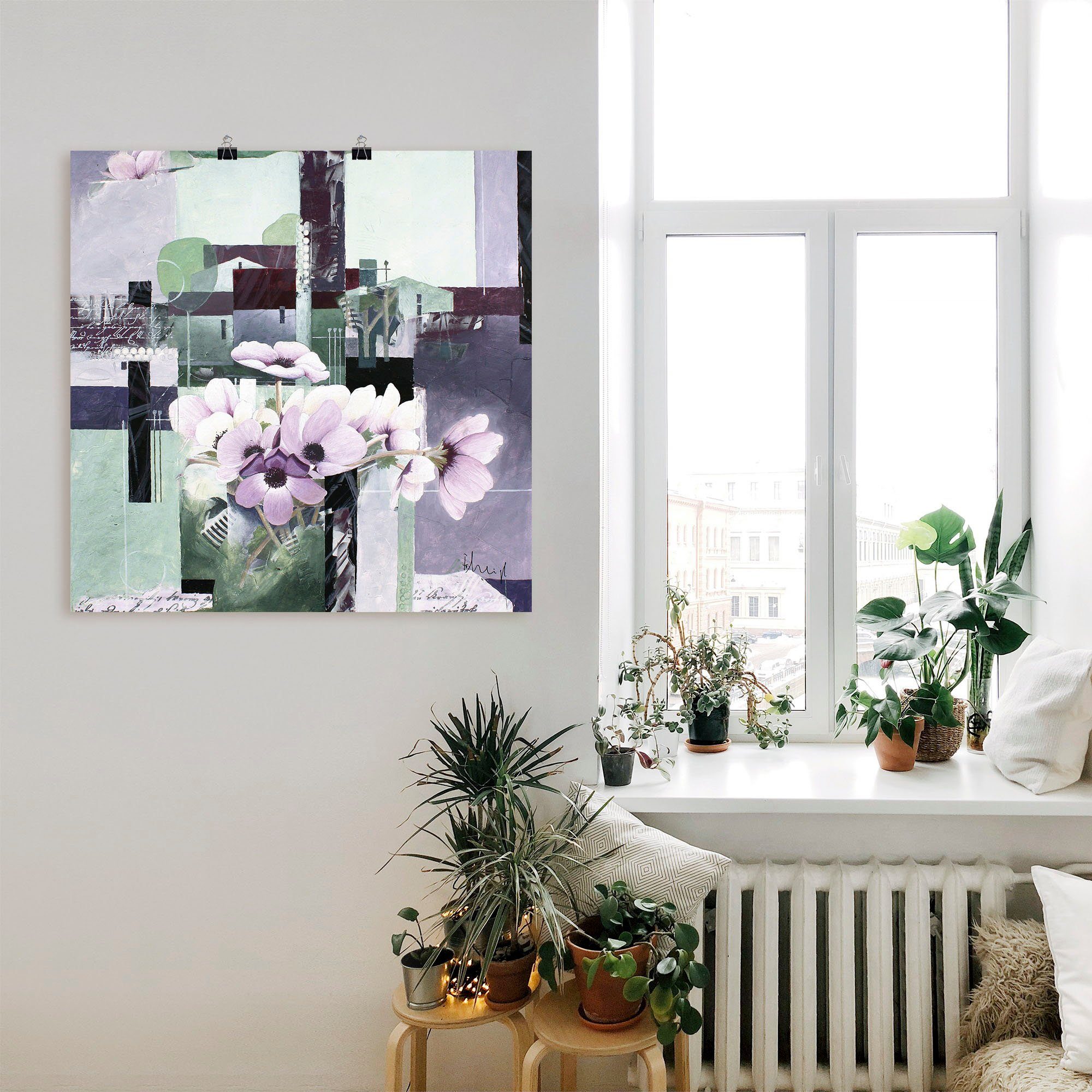 Poster Größen Mohnblumen Wandaufkleber als St), nebligen Artland in Blumen Morgen, Leinwandbild, an (1 oder Wandbild versch. einem