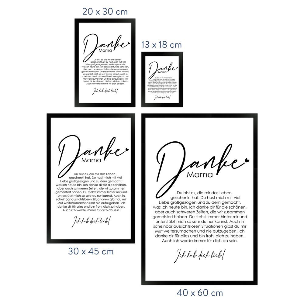 WANDStyle Bild mit Rahmen Danke Mama, von mir, Geschenk: Poster für Mama
