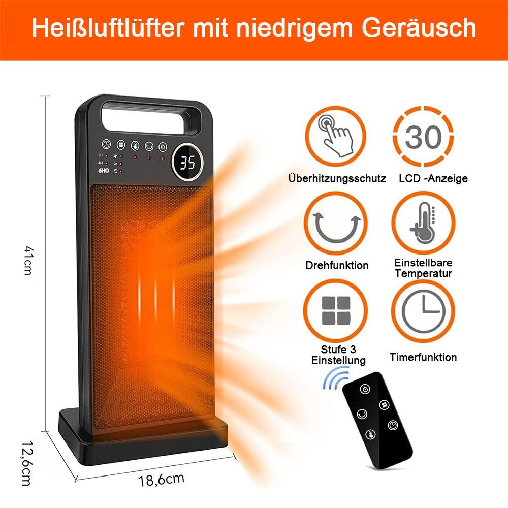 TUWENA Heizlüfter Heizlüfter 2000W, Mit 3-Stufen-Heizung, Timer-Funktion, Heizschutz und Neigungsschutz