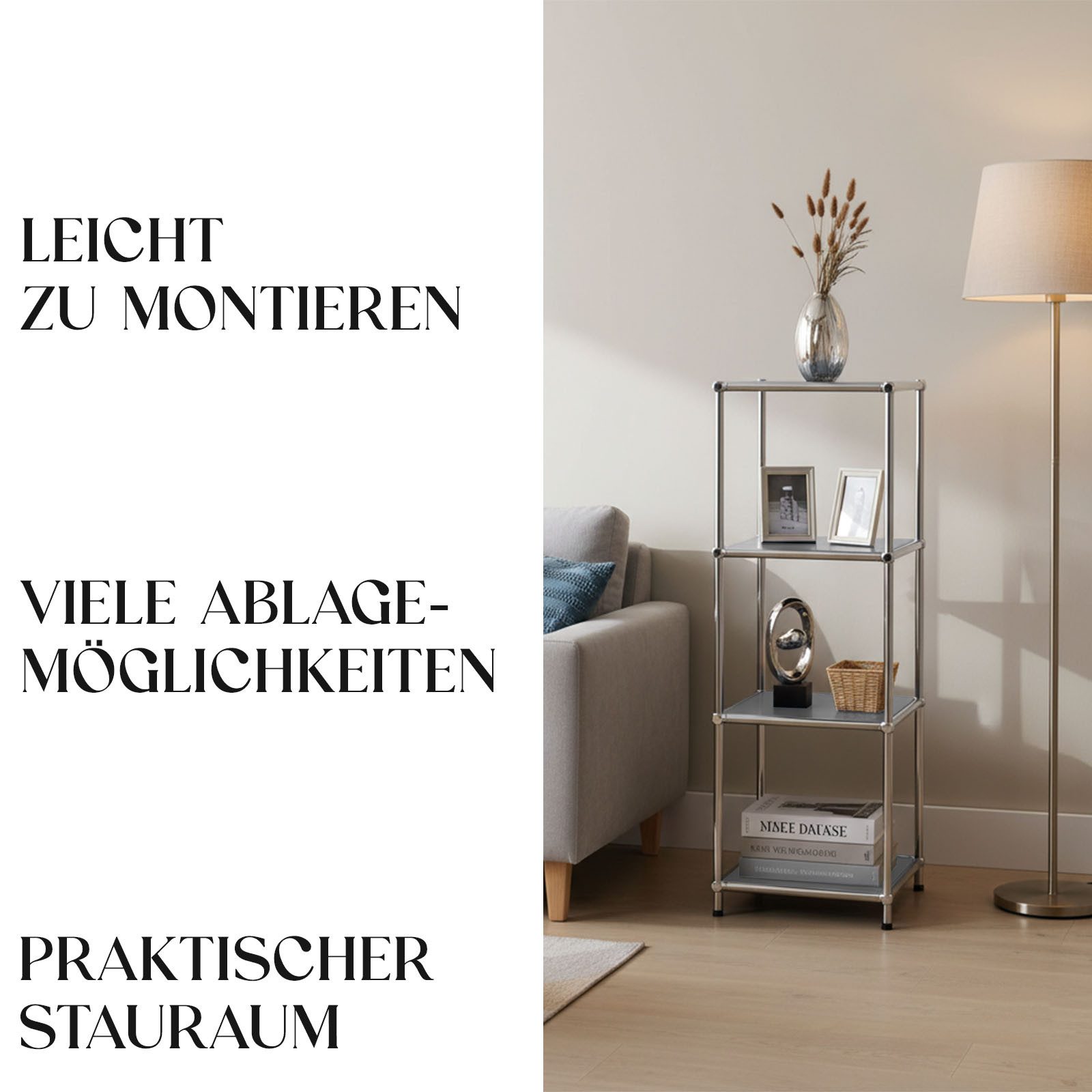 Floordirekt Standregal Concept Epure MK-005 Metallregal, B30 × T30 × H89 cm, diverse Farben, modular, Design Regal mit offenen Ablagen, verchromtes Metallgestel – Bild 5 von 5