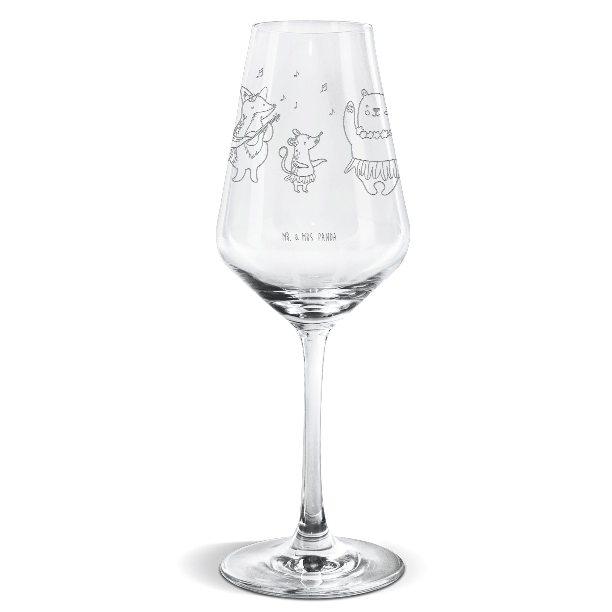 Mr. & Mrs. Panda Weißweinglas Waldtiere Aloha - Transparent - Geschenk, Hochwertige Weinaccessoires, Premium Glas, Exklusives Design