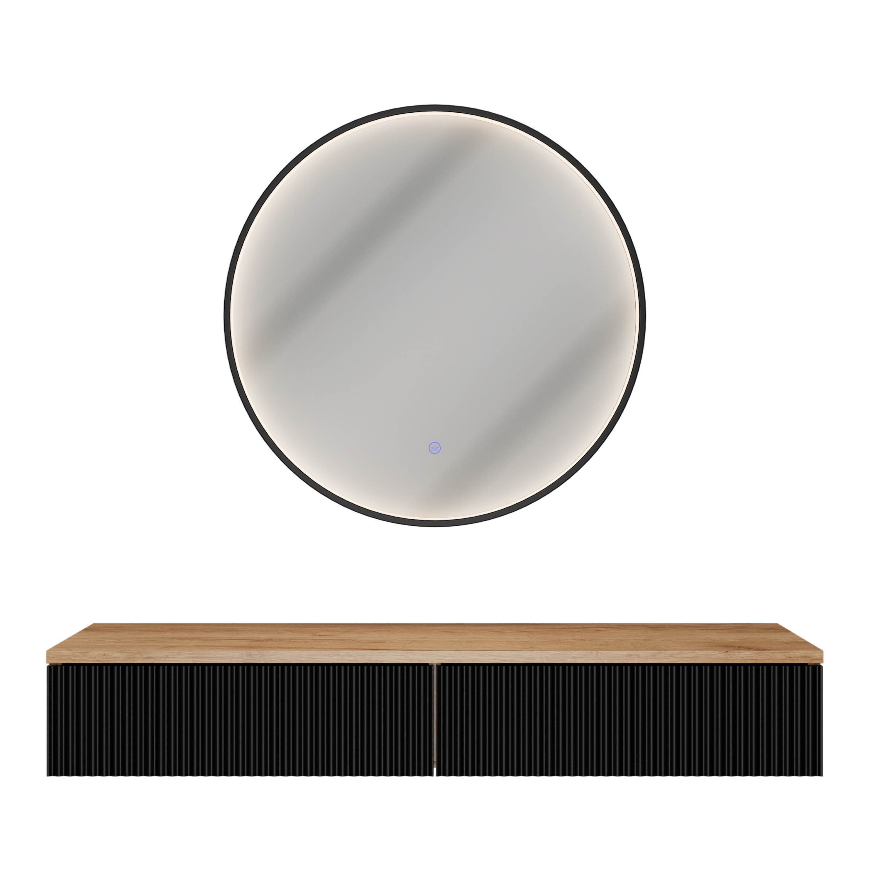 Planetmöbel Konsolentisch AMYRA Flurtisch 100 cm, VELUNA Spiegel mit Beleuchtung 60 - 100 cm (Konsolentisch 100 cm, 2-St., inkl. Spiegel mit Beleuchtung rund 60x60 cm), Wandkonsole & Wandspiegel Flur Set