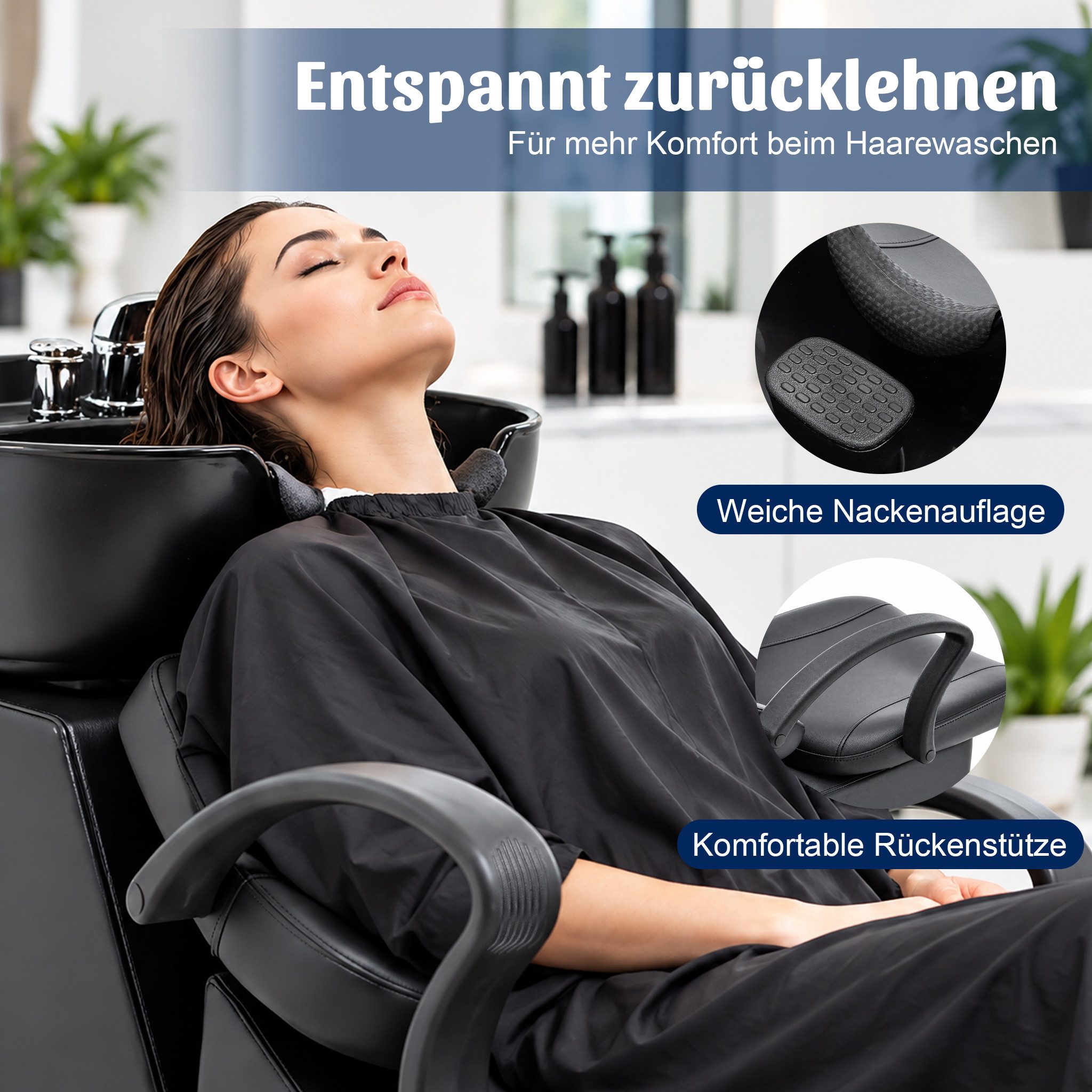 Thanaddo Waschbecken Friseurstuhl mit Waschbecken Friseurwaschsessel – Bild 4 von 5