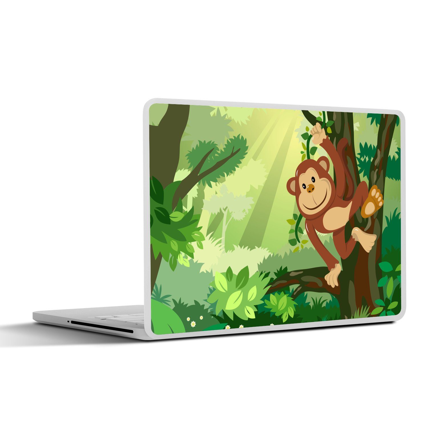 MuchoWow Laptop-Aufkleber Affe - Dschungel - Jungen - Mädchen - Blumen - Kinder, (1tlg), Laptop Folien Cover, Aufkleber, Sticker, Schutz vor Kratzern, 30x21 cm