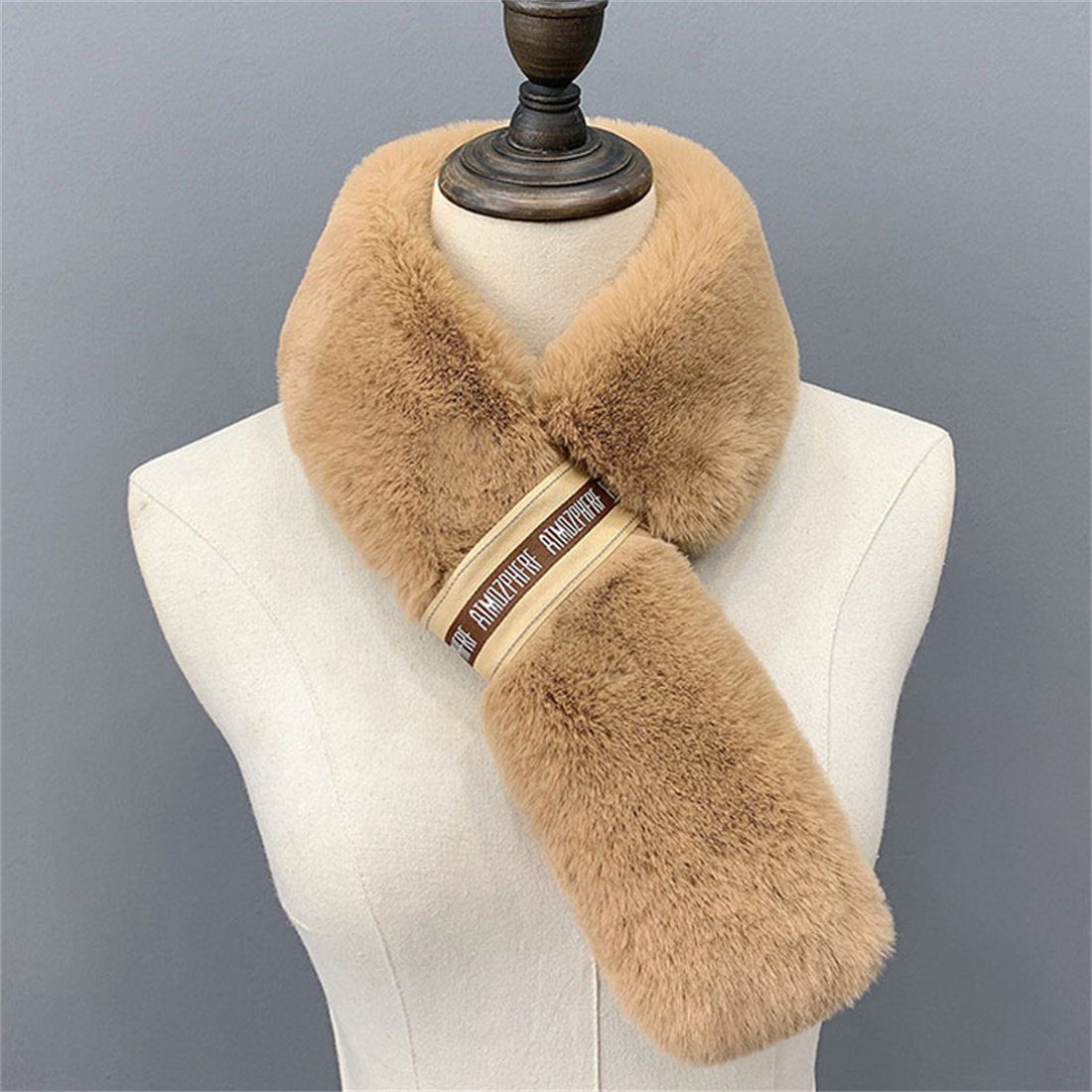 DÖRÖY Modeschal Damen Winter Mode Kunstpelz warmen Schal, verdickte Kreuz Plüsch Schal Kamel