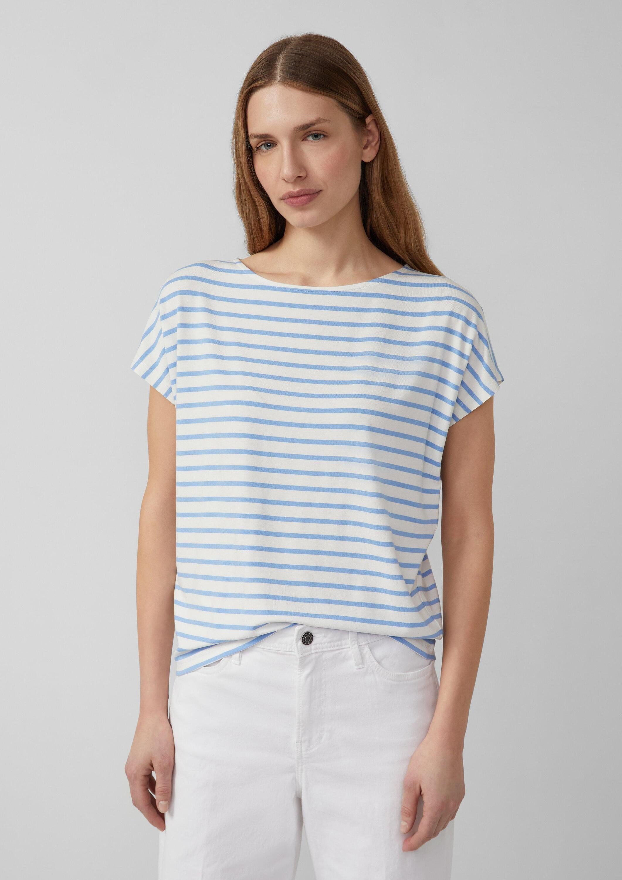 s.Oliver Kurzarmshirt T-Shirt Fließendes Jersey-Shirt mit überschnittenen Schultern