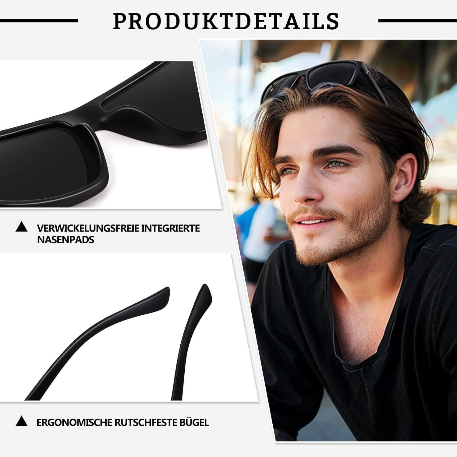 LuxusKollektion Retrosonnenbrille Sonnenbrille Herren 2.1 Matt Schwarz Grau & Glänzend Schwarz Blau
