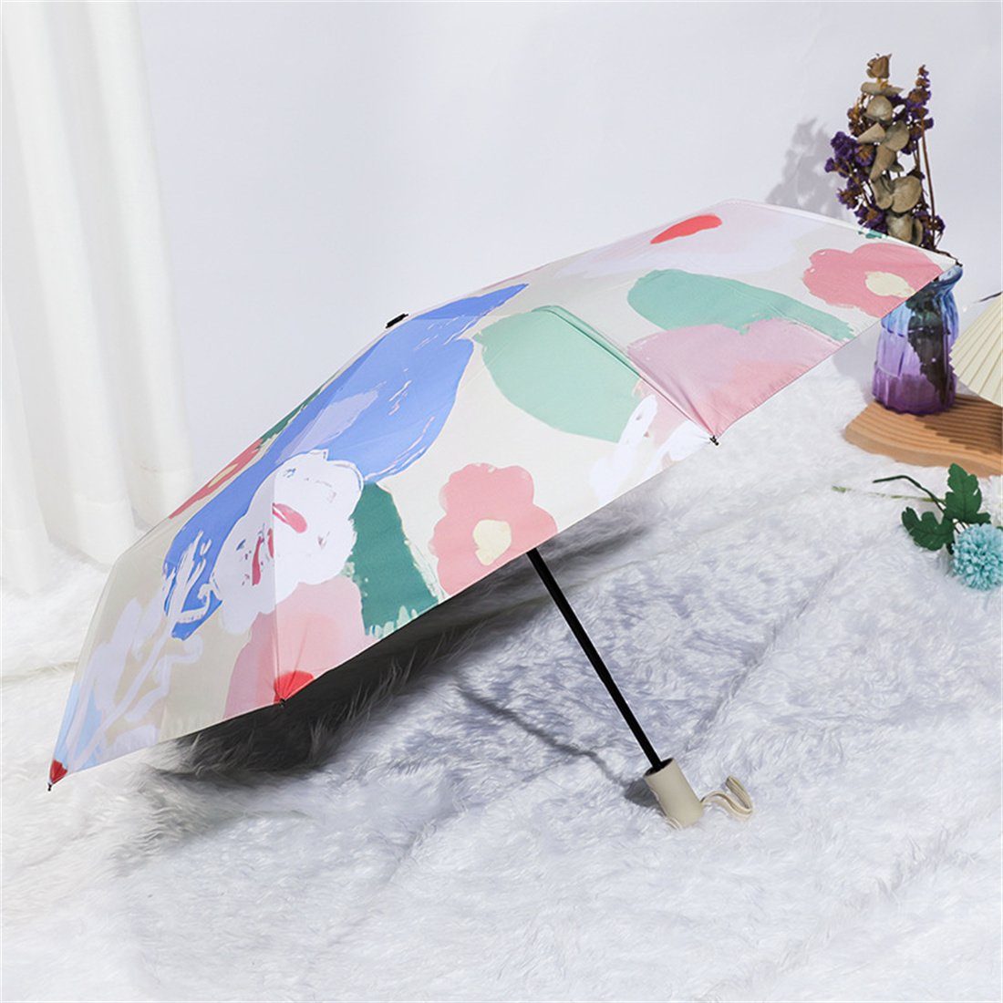 Taschenregenschirm Automatischer Blumen-Faltschirm,UV-Schattenschirm,Regenschirm DÖRÖY