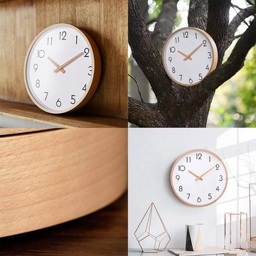 NUODWELL Wanduhr Wanduhr aus Holz ohne Tickgeräusche, Modern Leise Wanduhren 12 Zoll