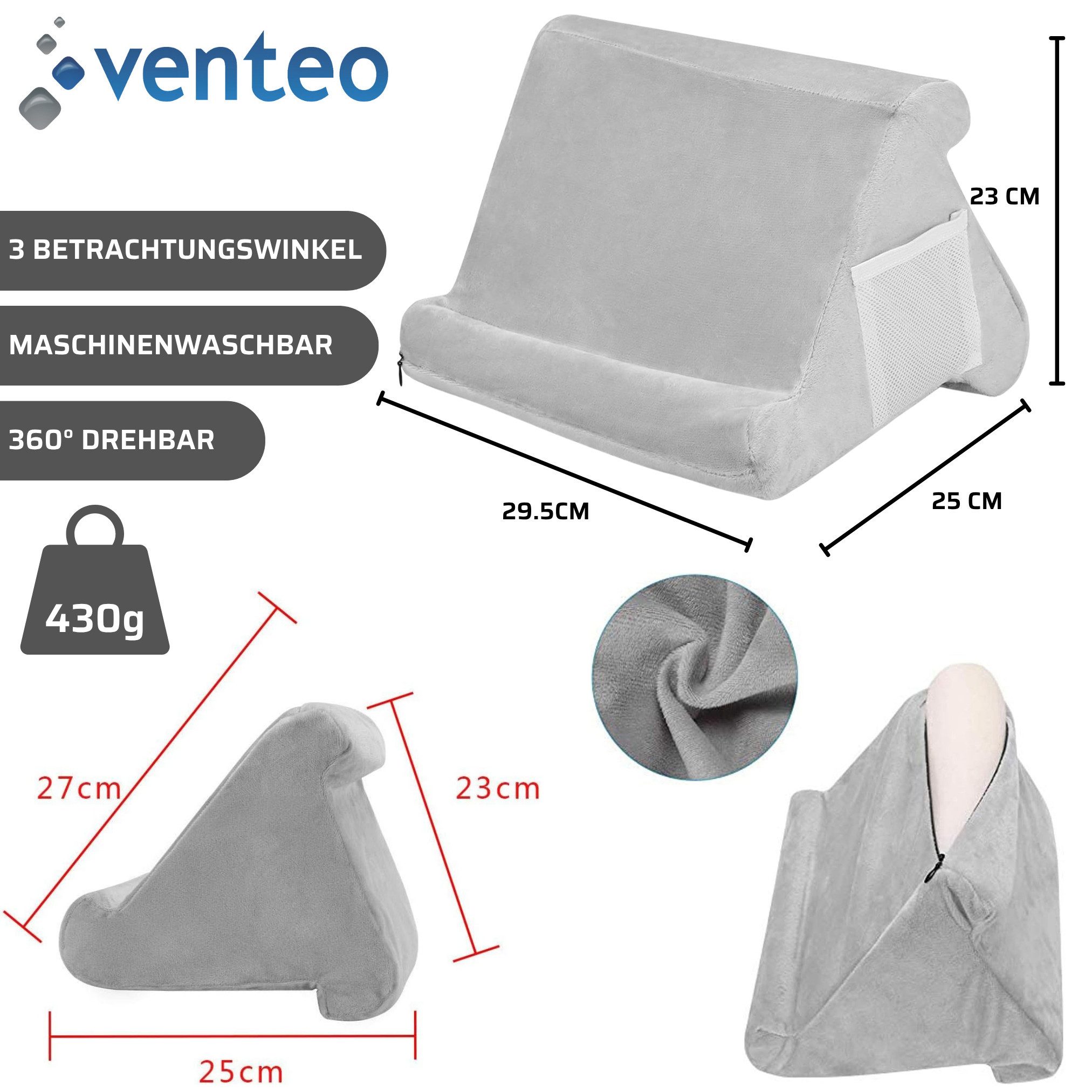Venteo Buchkissen Support Pillow Pad, Spar Set, 1-tlg., 1er oder 2er Pack, Lesekissen und Tablet Kissen, wendbar, 3 Positionen