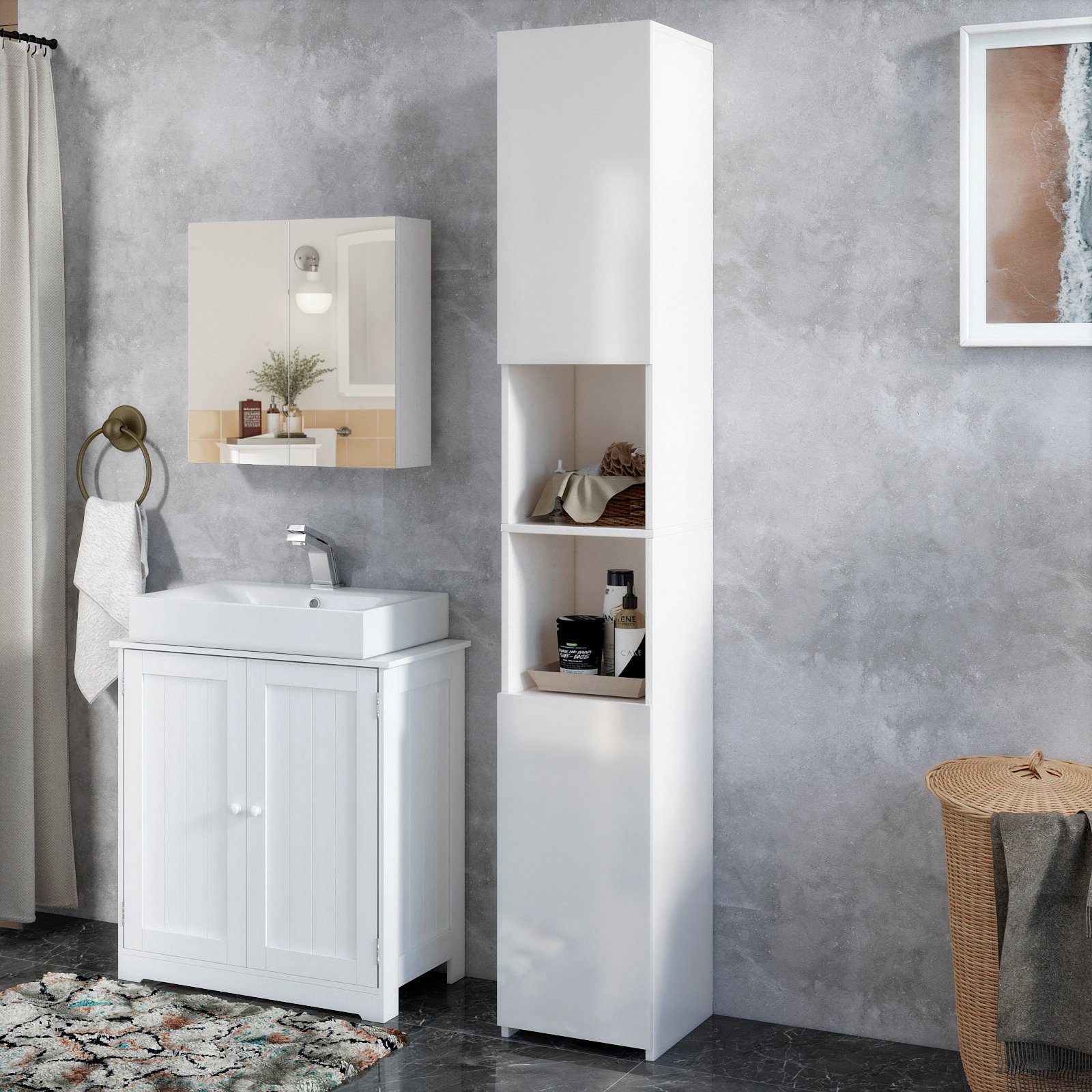 Mondeer Hochschrank Badschrank mit 2 Hochglanz Türen und 6 Trennwänden 30 x günstig online kaufen