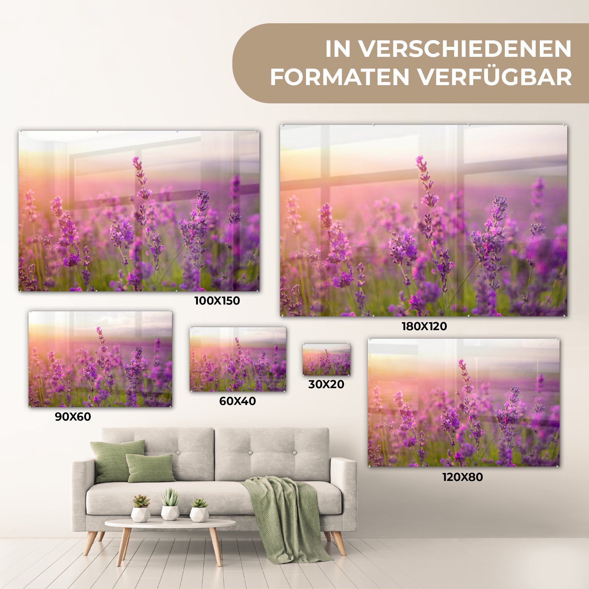 Wohnzimmer (1 St), Acrylglasbilder MuchoWow Frühling - Lavendel Lila, & - Acrylglasbild Schlafzimmer