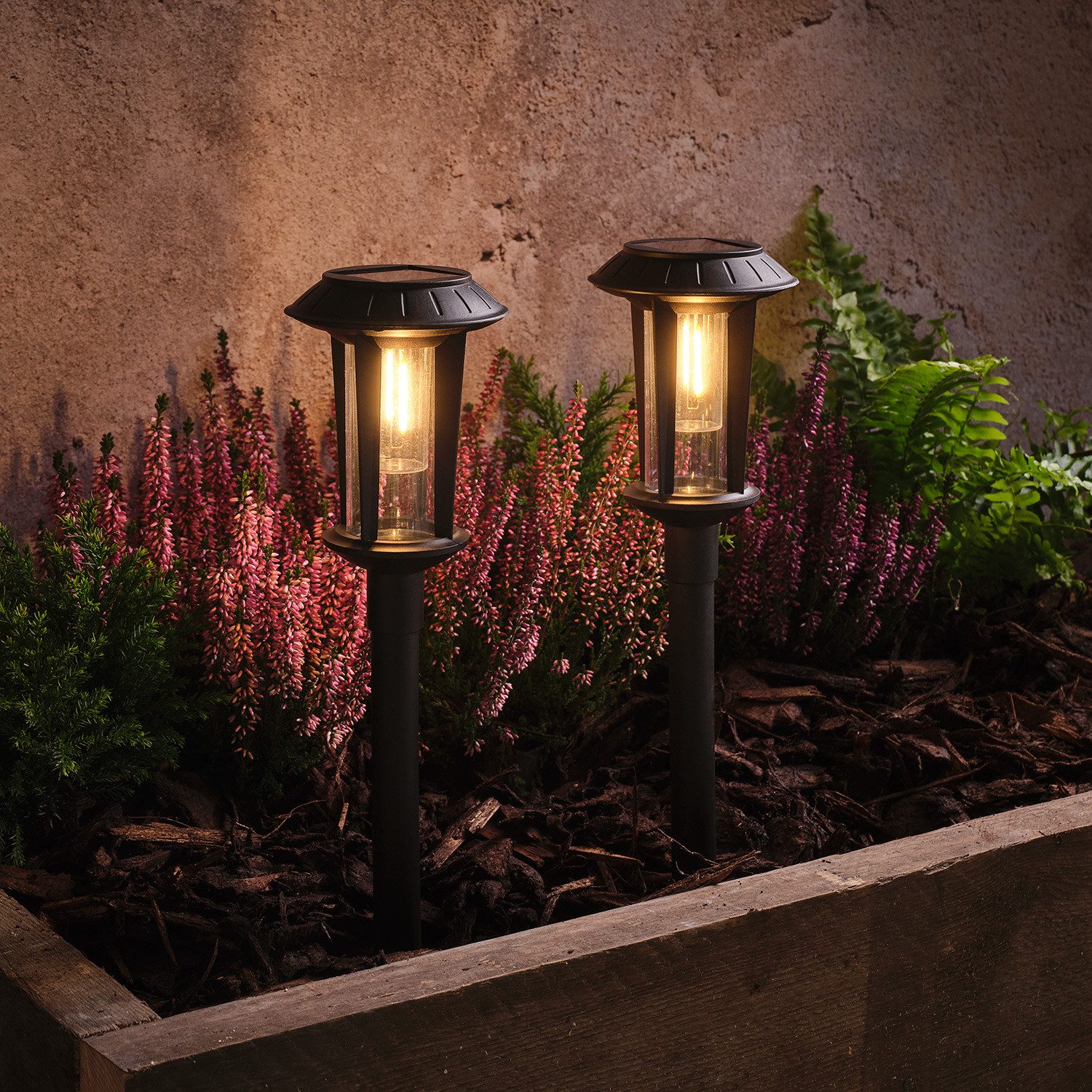 LED Gartenleuchte 2er Set "Syon" Solar-Wegeleuchten im Laternenstil