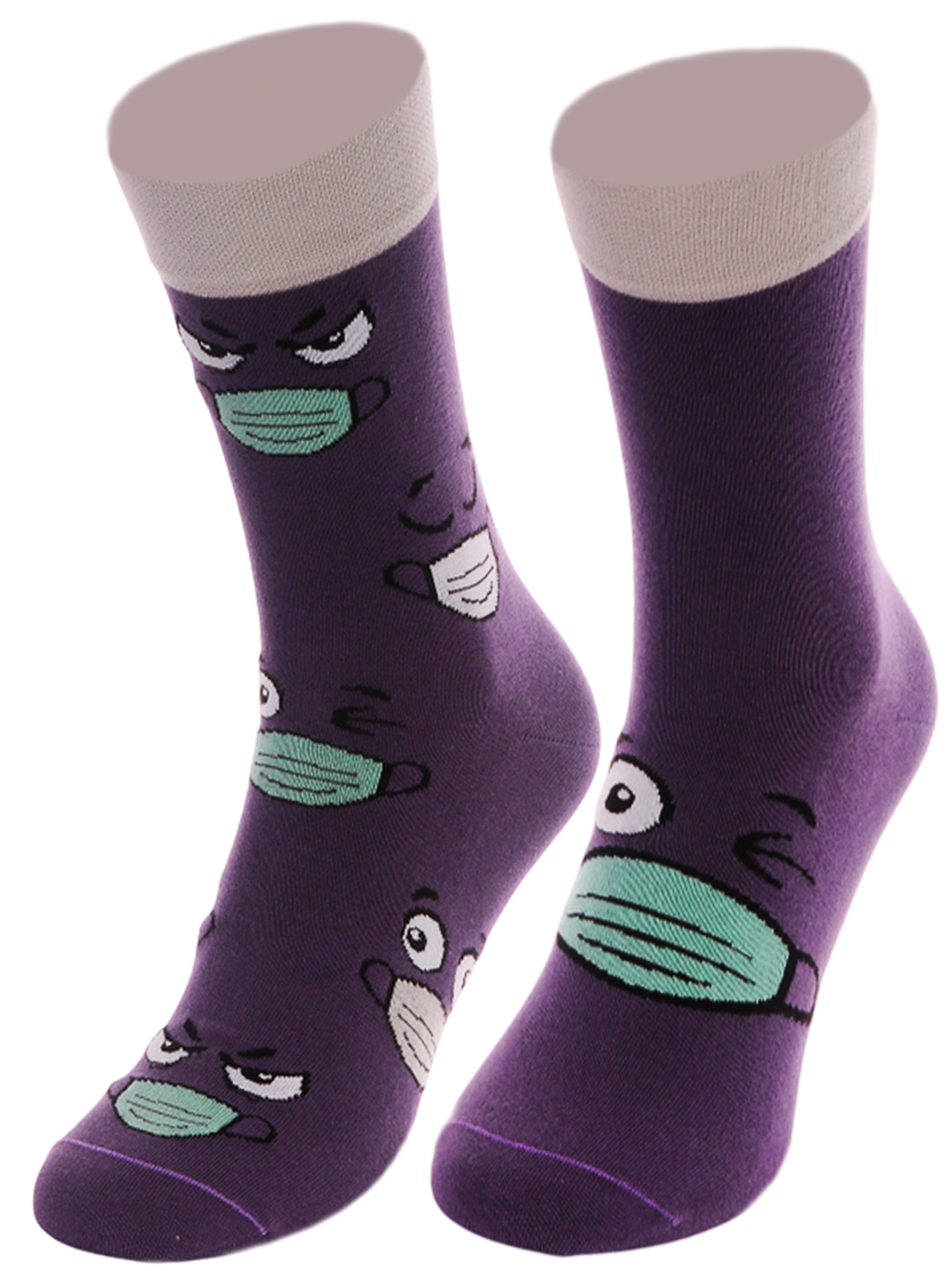 Martinex Freizeitsocken 1 Paar Socken lustige bunte witzige Strümpfe in Lila mit Masken socks lilatöne, uniesx, neutral, 35 37 38 39 40 41 42 43 45
