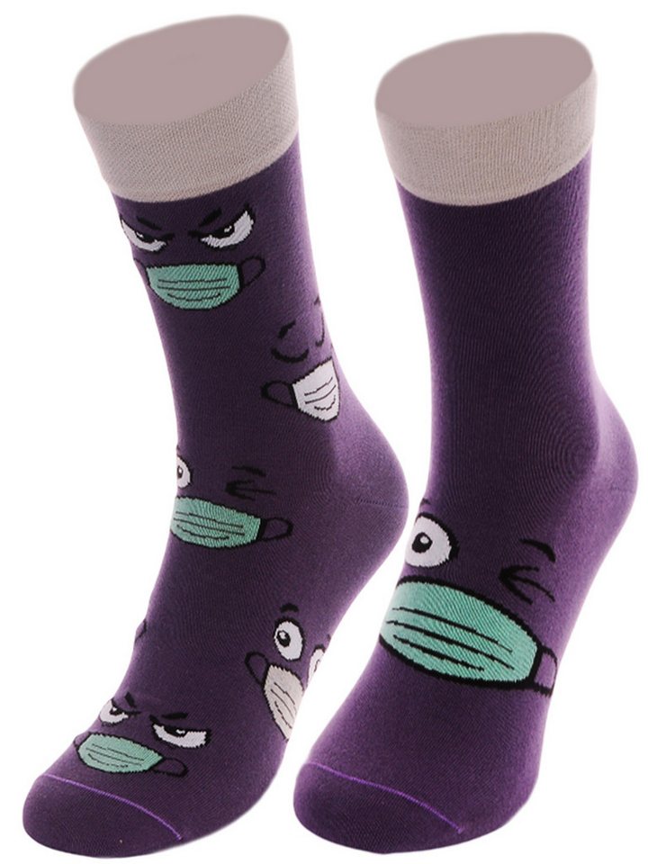 Martinex Freizeitsocken 1 Paar Socken lustige bunte witzige Strümpfe in Lila mit Masken socks lilatöne, uniesx, neutral, 35 37 38 39 40 41 42 43 45